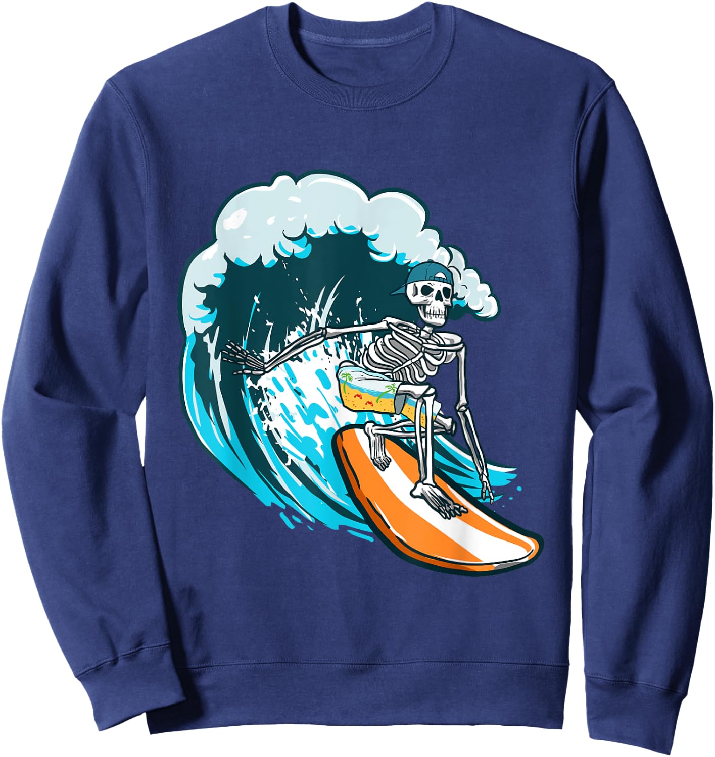 Funny Skull Skeleton Surf Surfing Sweatshirt - Sweatshirt | Navy