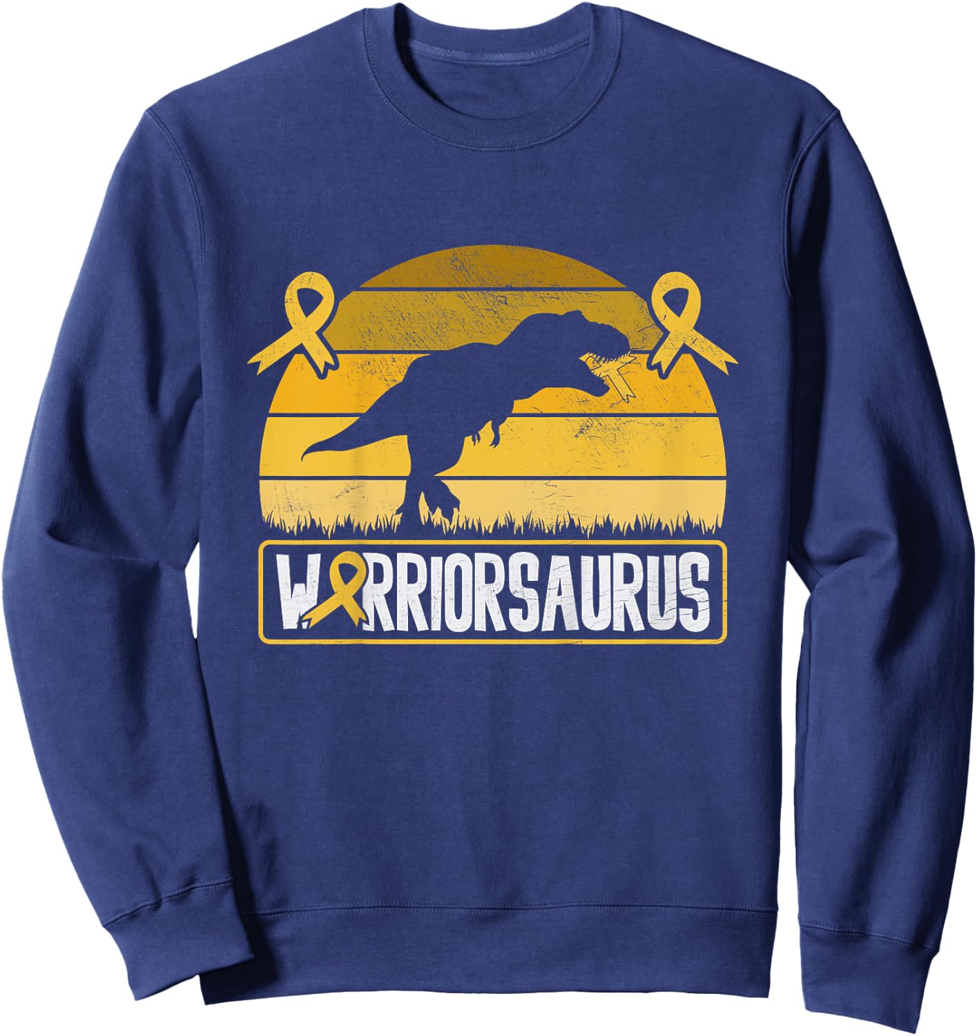 Warriorsaurus Childhood Cancer Awareness Warrior Gold Ribbon Sweatshirt - Sweatshirt | Navy