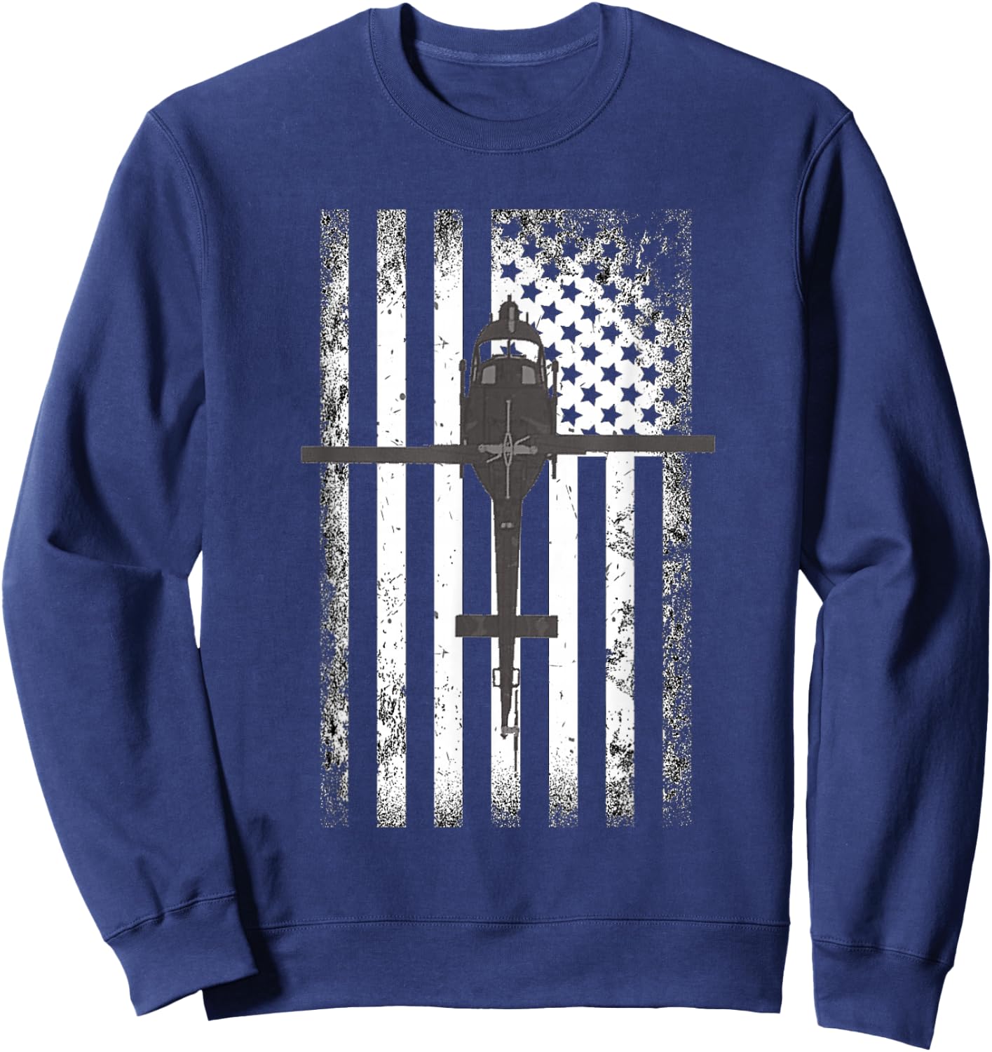 UH-1 Huey Military Helicopter American Flag Sweatshirt - Sweatshirt | Navy