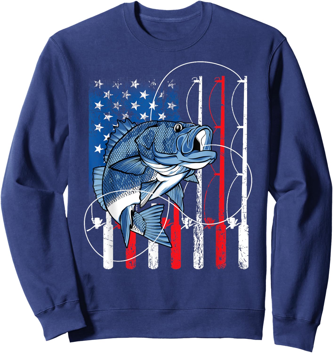 Fishing Vintage American Flag Bass Fisherman Gifts Sweatshirt - Sweatshirt | Navy