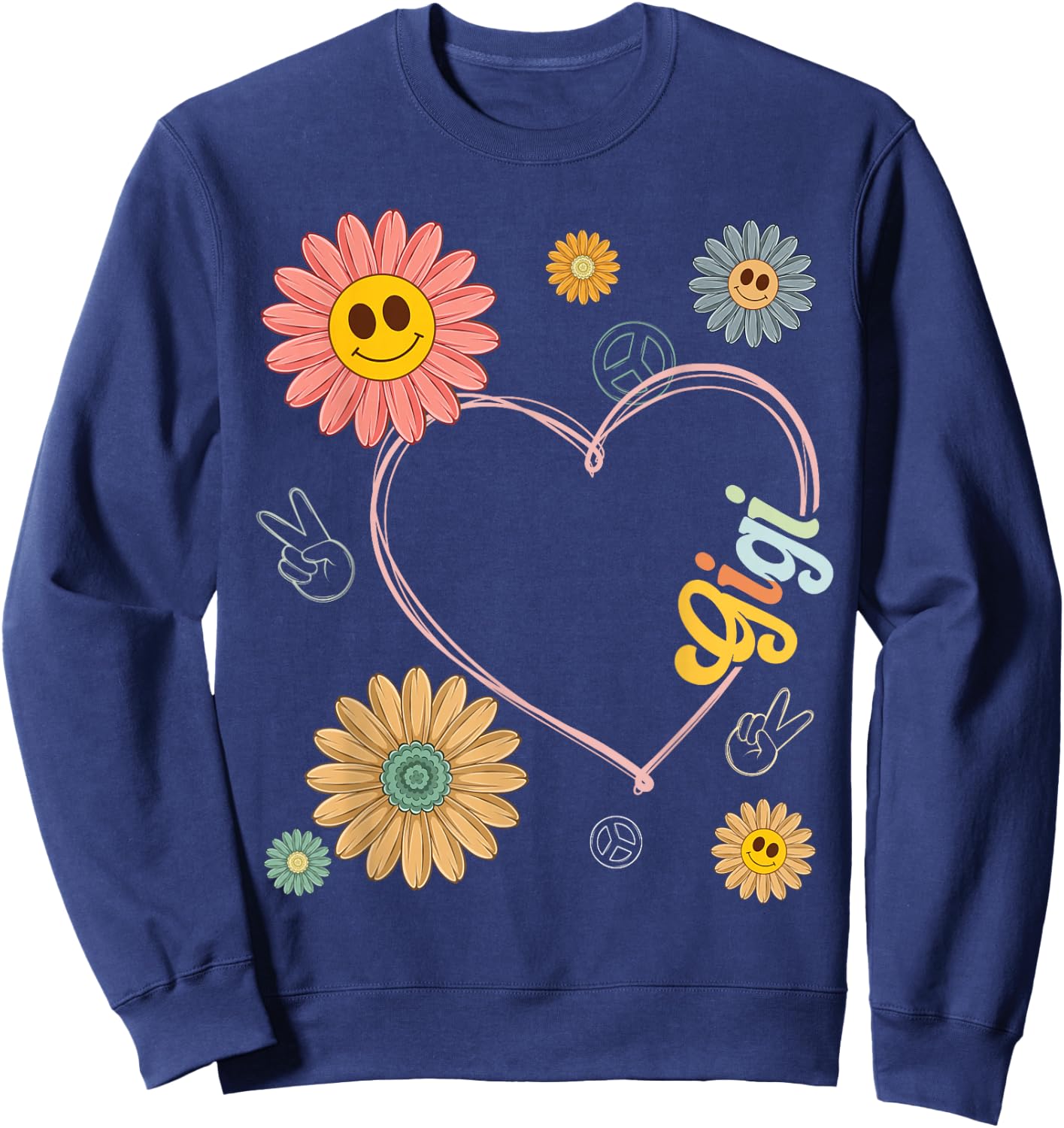Love Heart Groovy Gigi Mother's Day Women Hippie 70's Style Sweatshirt - Sweatshirt | Navy