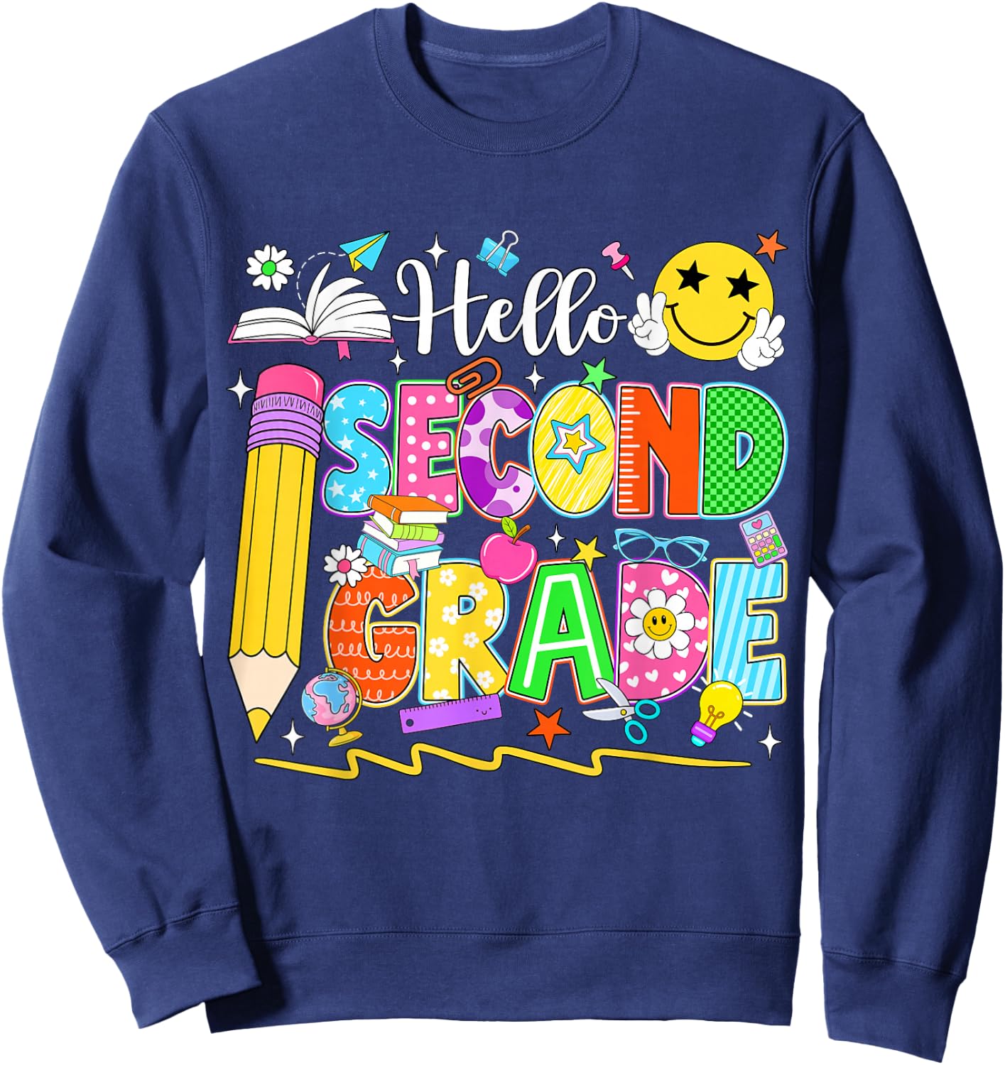 Hello Second Grade Team 2nd Grade Back to School Teacher Kid Sweatshirt - Sweatshirt | Navy