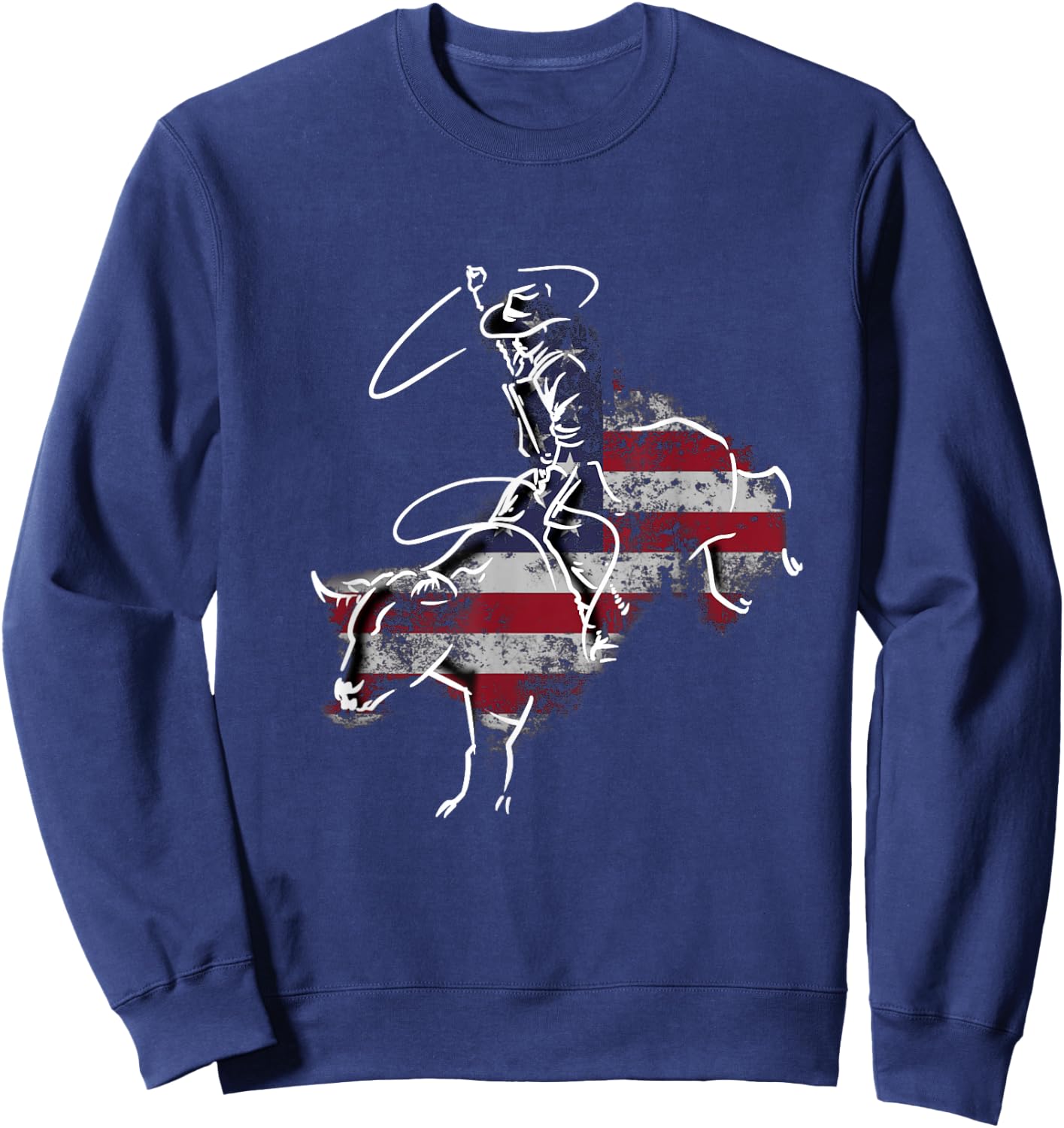 American Rodeo Bull Riding Retro Grunge USA Vintage Flag Sweatshirt - Sweatshirt | Navy