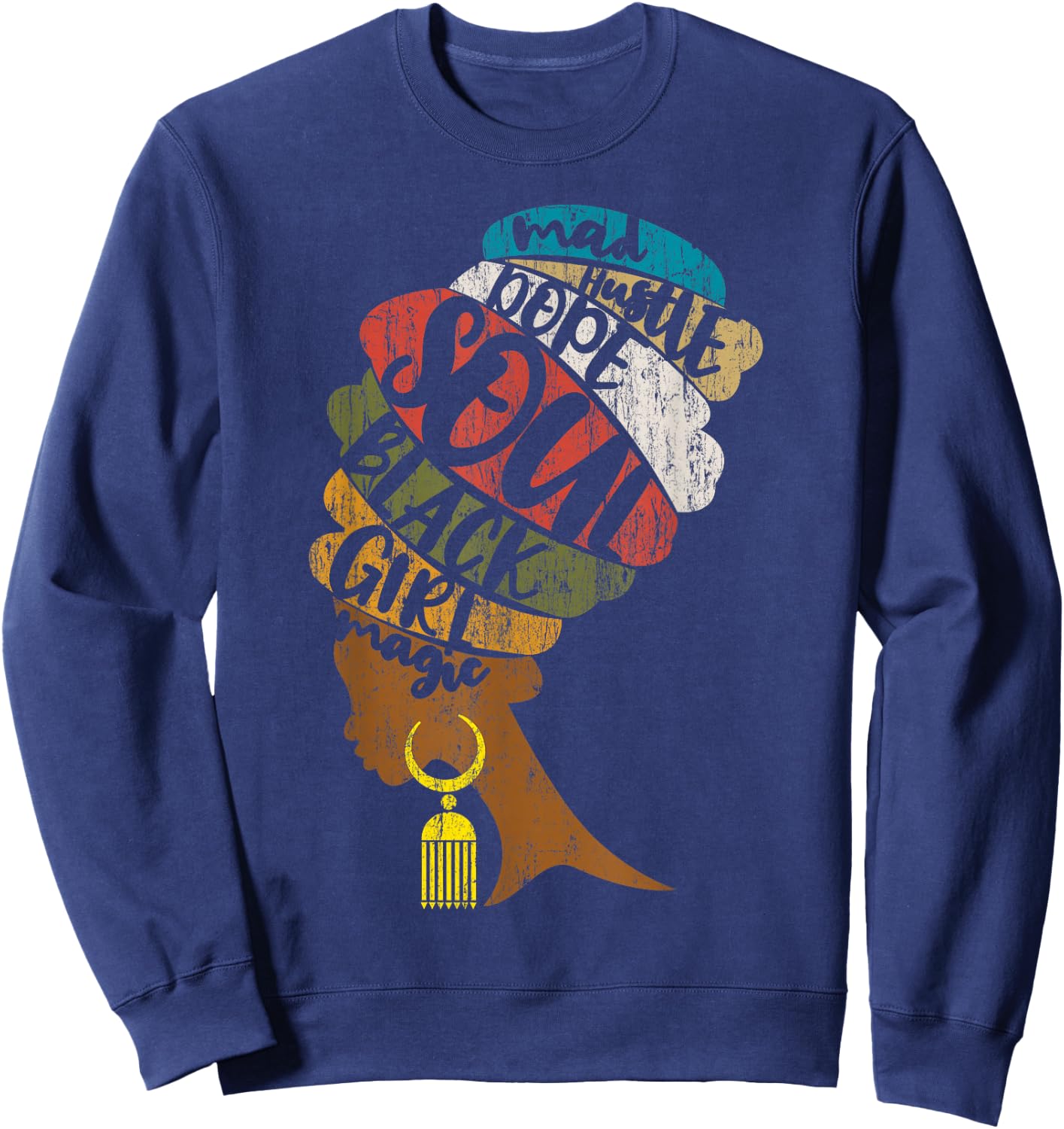 Mad Hustle Dope Soul Shirt in Distressed African Style Sweatshirt - Sweatshirt | Navy