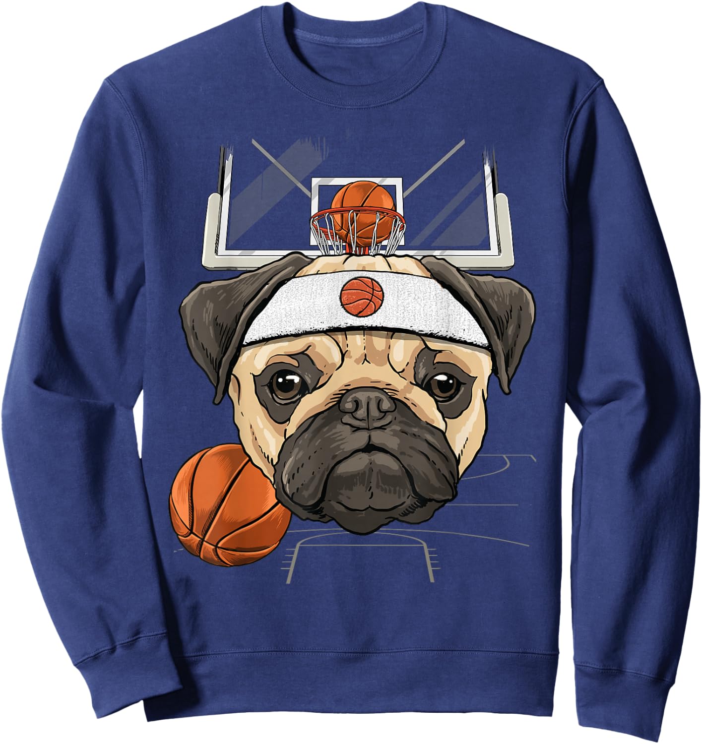 Pug Basketball Dog Lovers Basketball Player Sweatshirt - Sweatshirt | Navy
