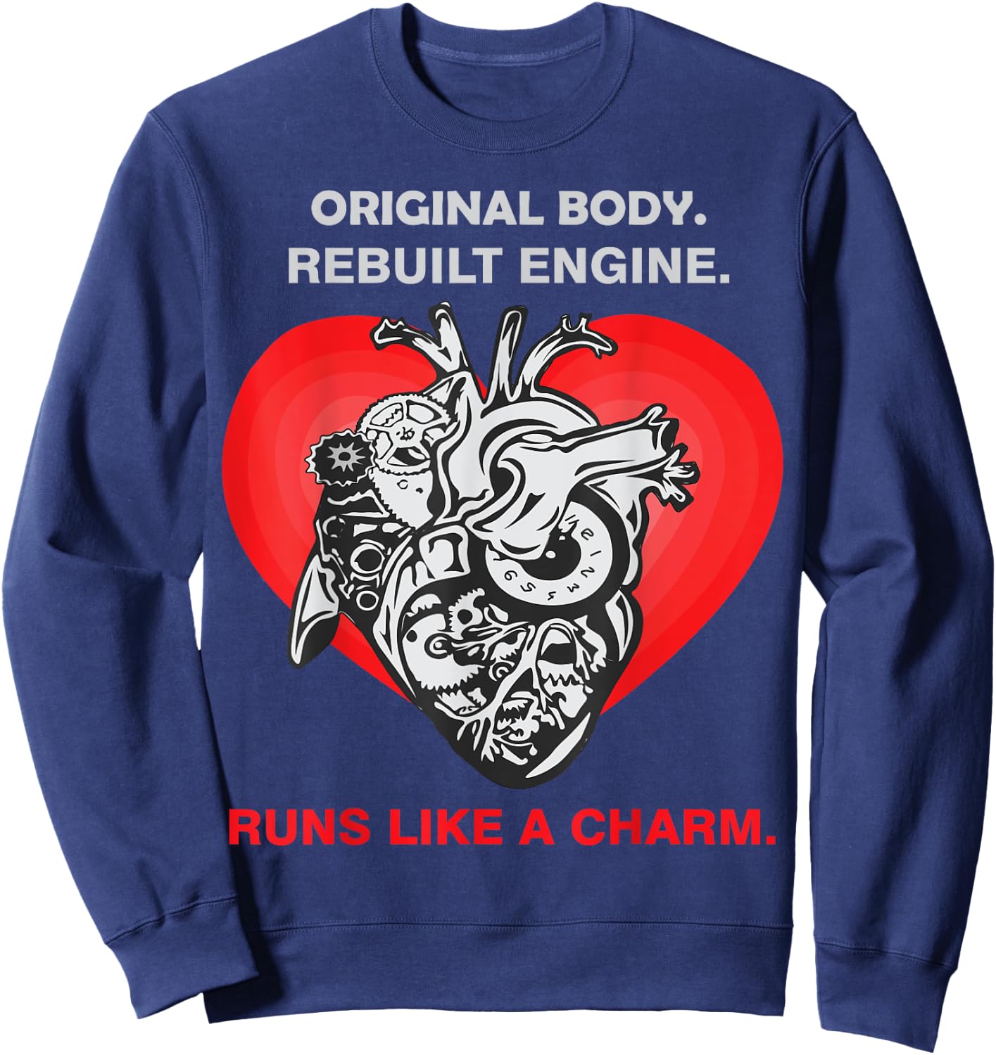 Funny Open Heart Transplant Men Women Heart Attack Survivor Sweatshirt - Sweatshirt | Navy
