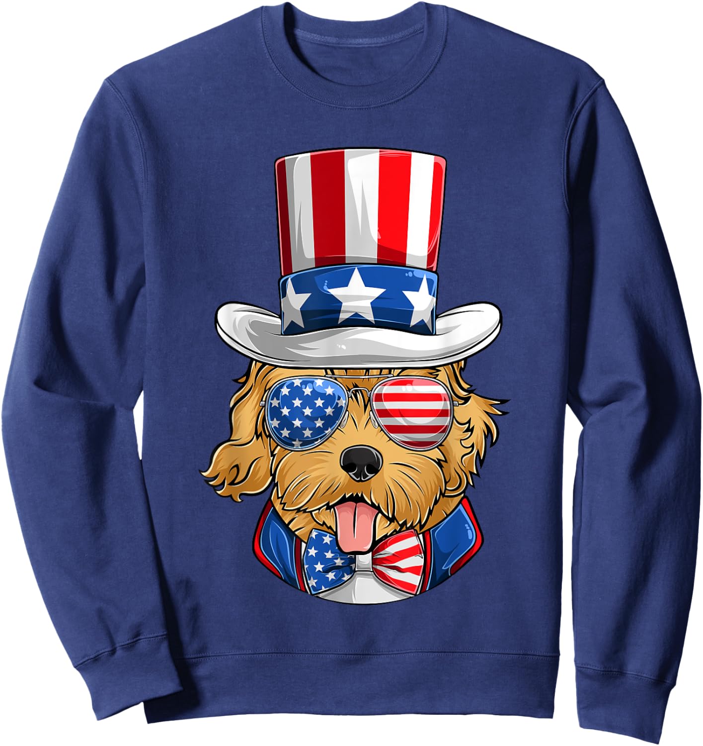 Men Golden Doodle American Flag Shirts, Doggy Fourth Of July Sweatshirt - Sweatshirt | Navy