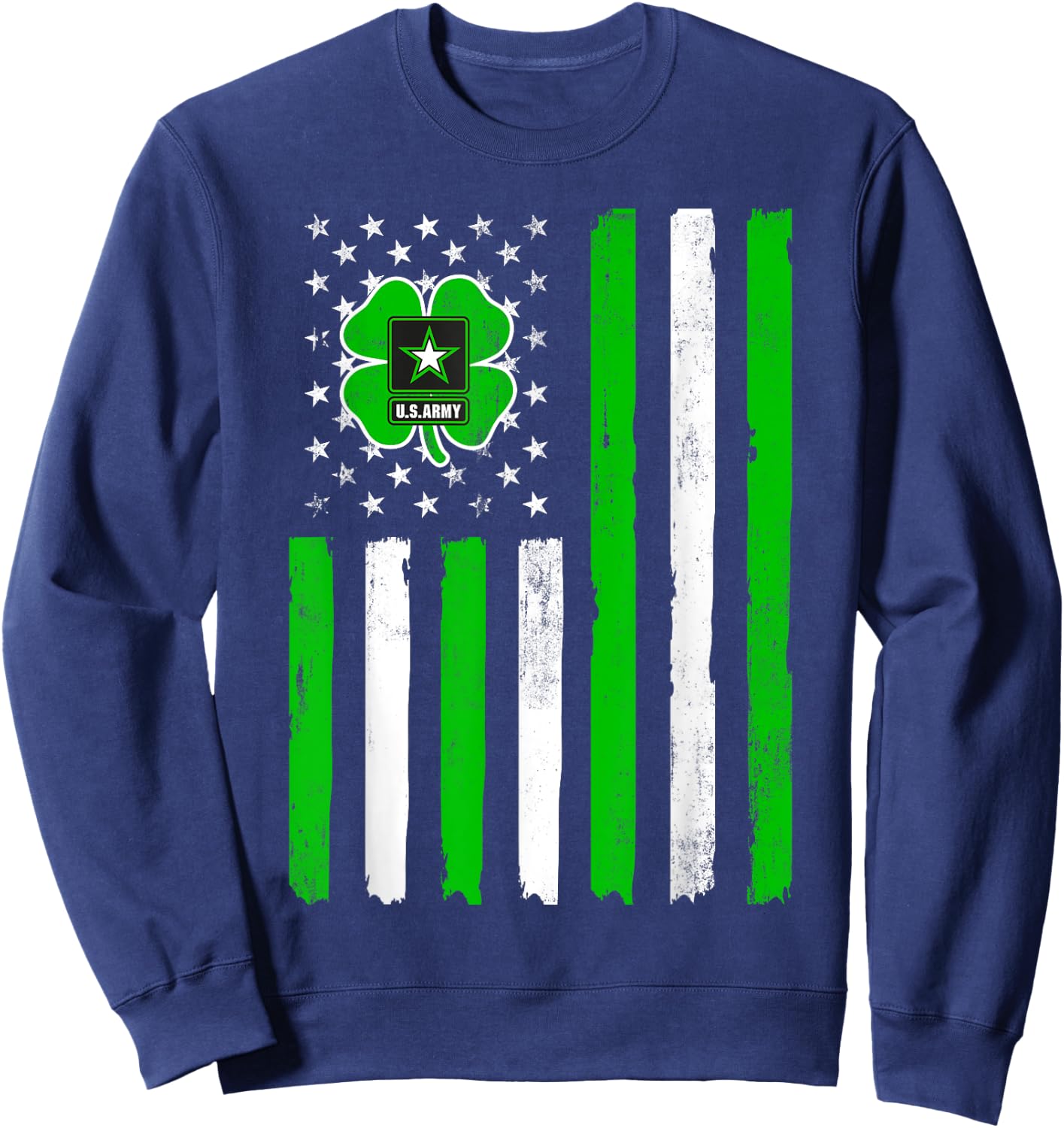 Army Veteran St Patrick's Day Shamrock American Flag Women Men Sweatshirt - Sweatshirt | Navy