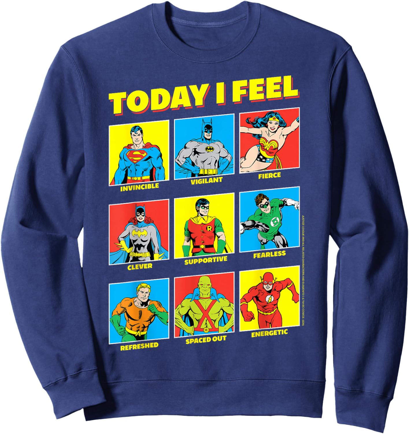 DC Comics Justice League Today I Feel Emotional Box Up Sweatshirt - Sweatshirt | Navy