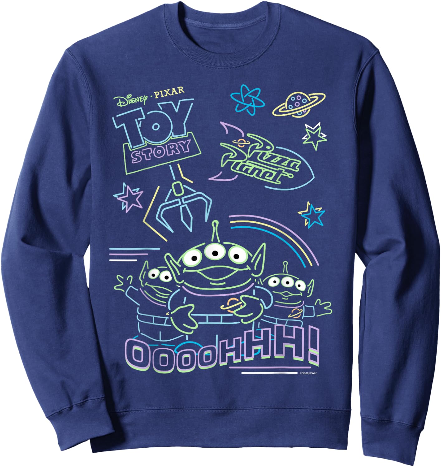 Disney and Pixar’s Toy Story Pizza Planet Aliens Neon Sweatshirt - Sweatshirt | Navy