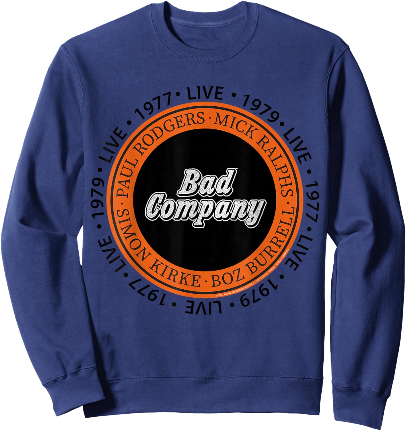 Official Bad Company Band Circle 1977 1979 Live Sweatshirt - Sweatshirt | Navy