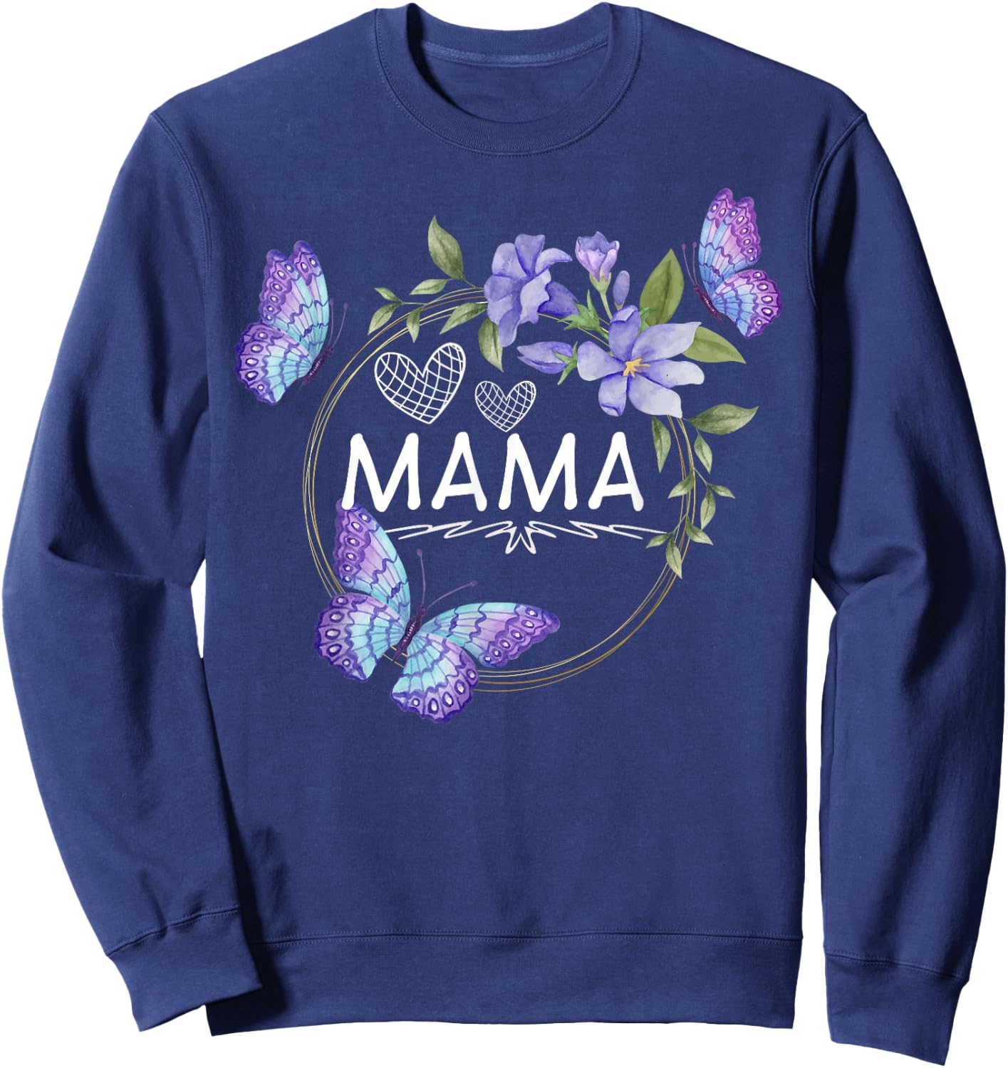 Mama shirt with butterflies Mother's Day Sweatshirt - Sweatshirt | Navy