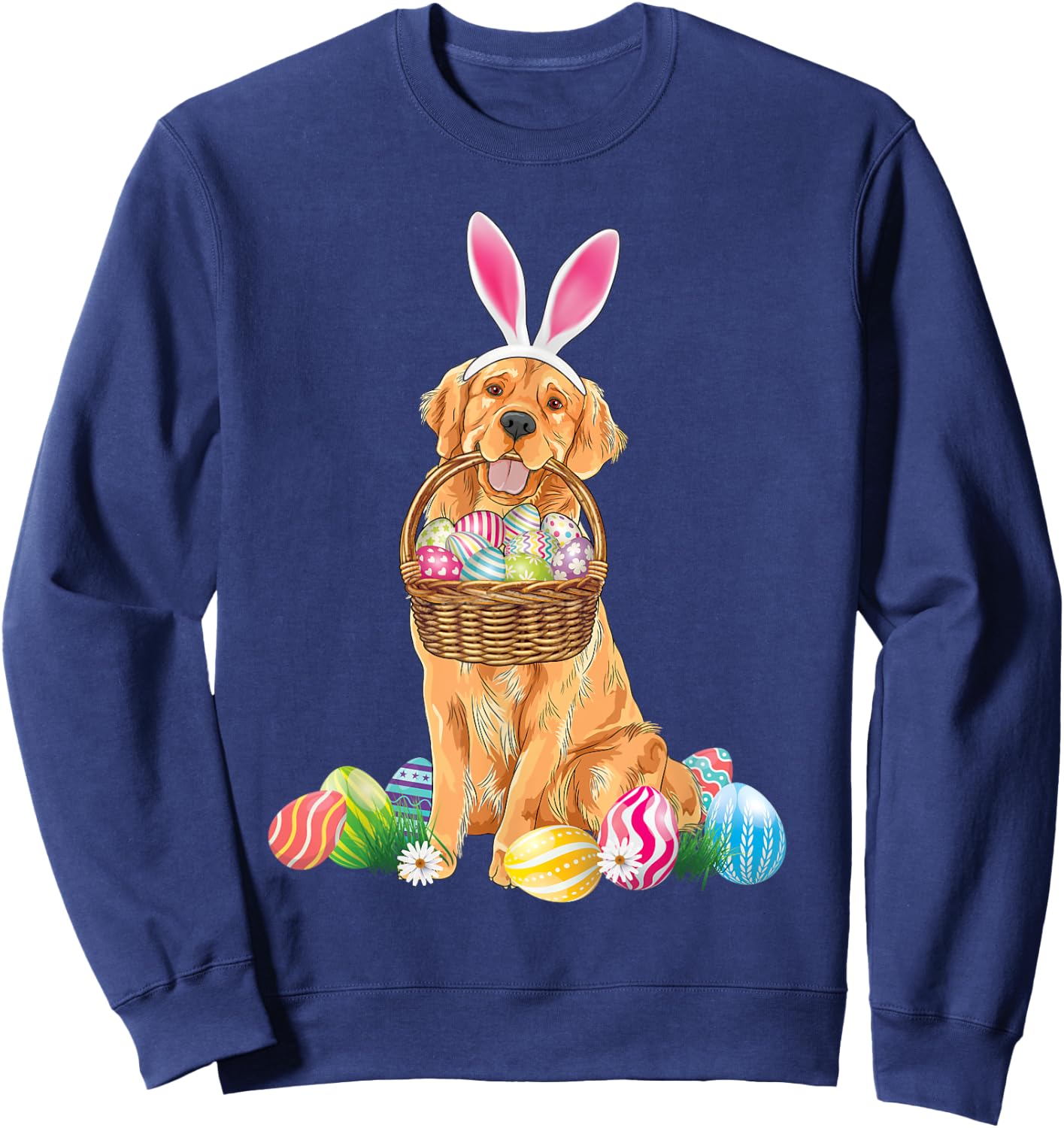 Golden Retriever Easter Day Bunny Eggs Easter Costume Boys Sweatshirt - Sweatshirt | Navy