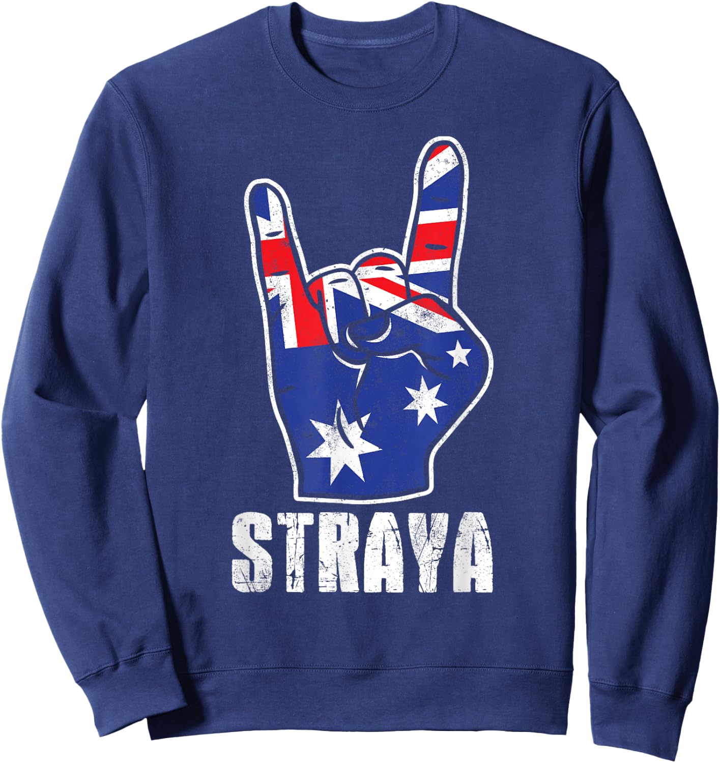 Straya Patriotic Australian Flag Rock Sign Australia Sweatshirt - Sweatshirt | Navy
