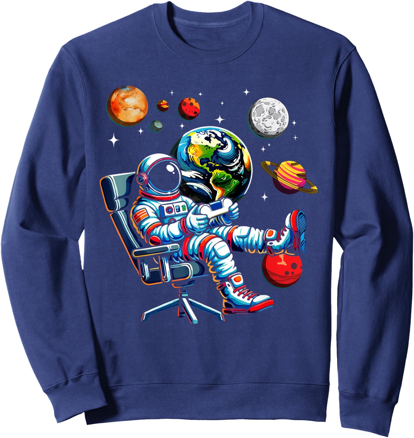 Astronaut Gamer Space Cosmos Gaming System Planets Sweatshirt - Sweatshirt | Navy