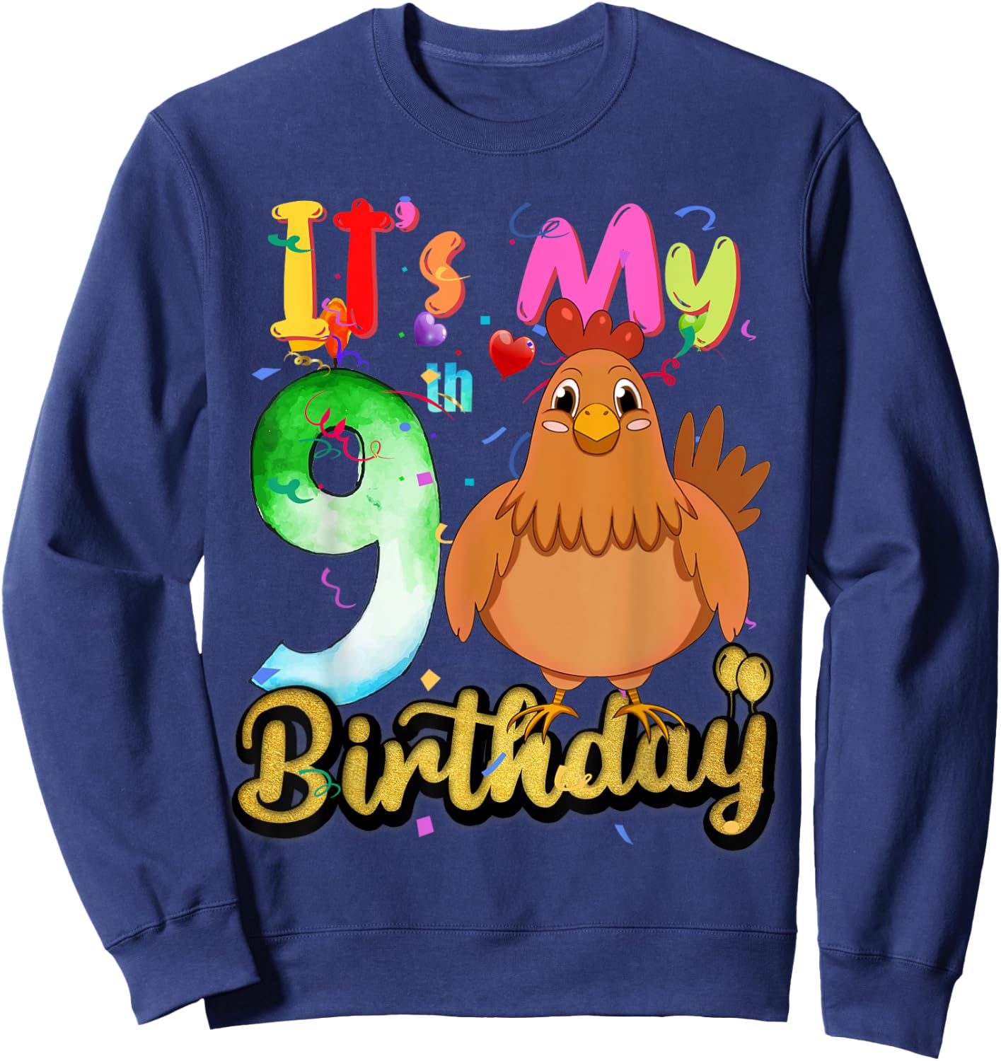 Kids Chicken 9th Birthday 9 Years Old Girls Chicken Birthday Sweatshirt - Sweatshirt | Navy