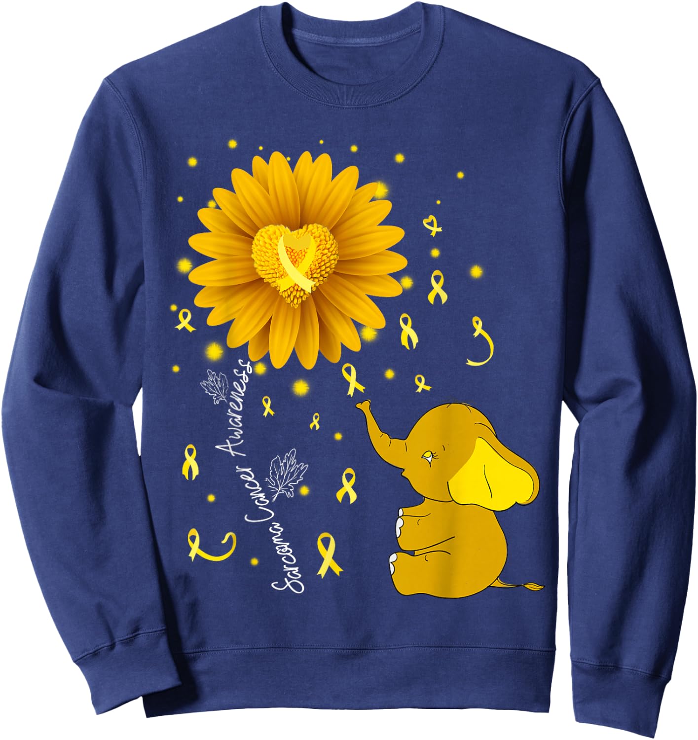 Yellow Ribbon Daisy Flower Elephant Sarcoma Cancer Awareness Sweatshirt - Sweatshirt | Navy