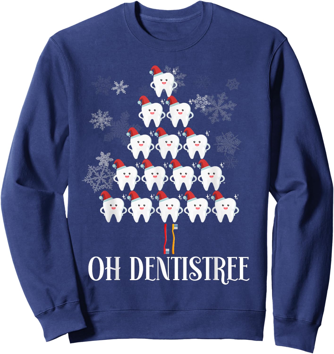 Oh Dentistree - Funny Christmas Tree Dental Hygiene Xmas Sweatshirt - Sweatshirt | Navy