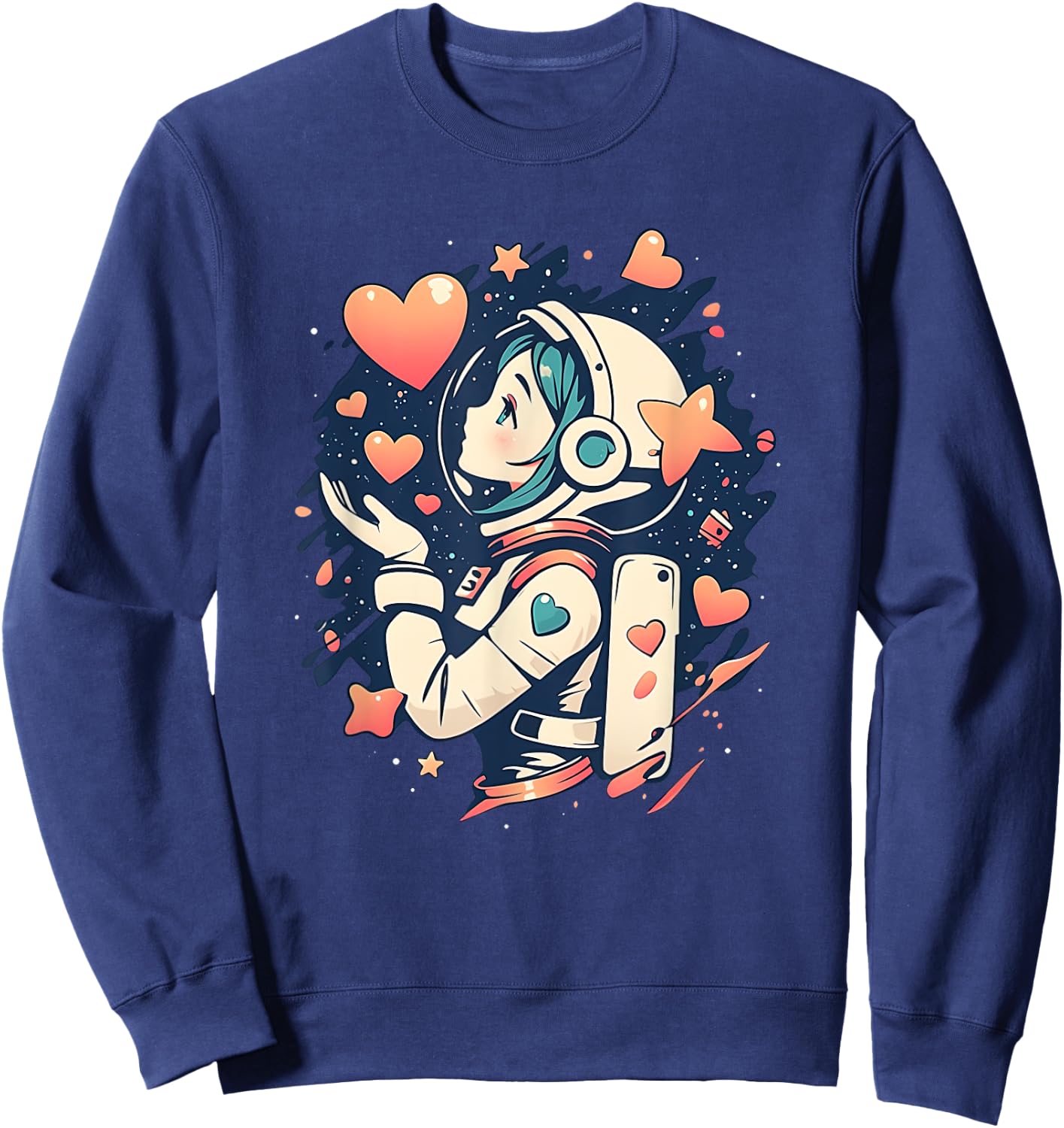 Girls Astronaut Stars and Hearts STEM Female Science Teens Sweatshirt - Sweatshirt | Navy