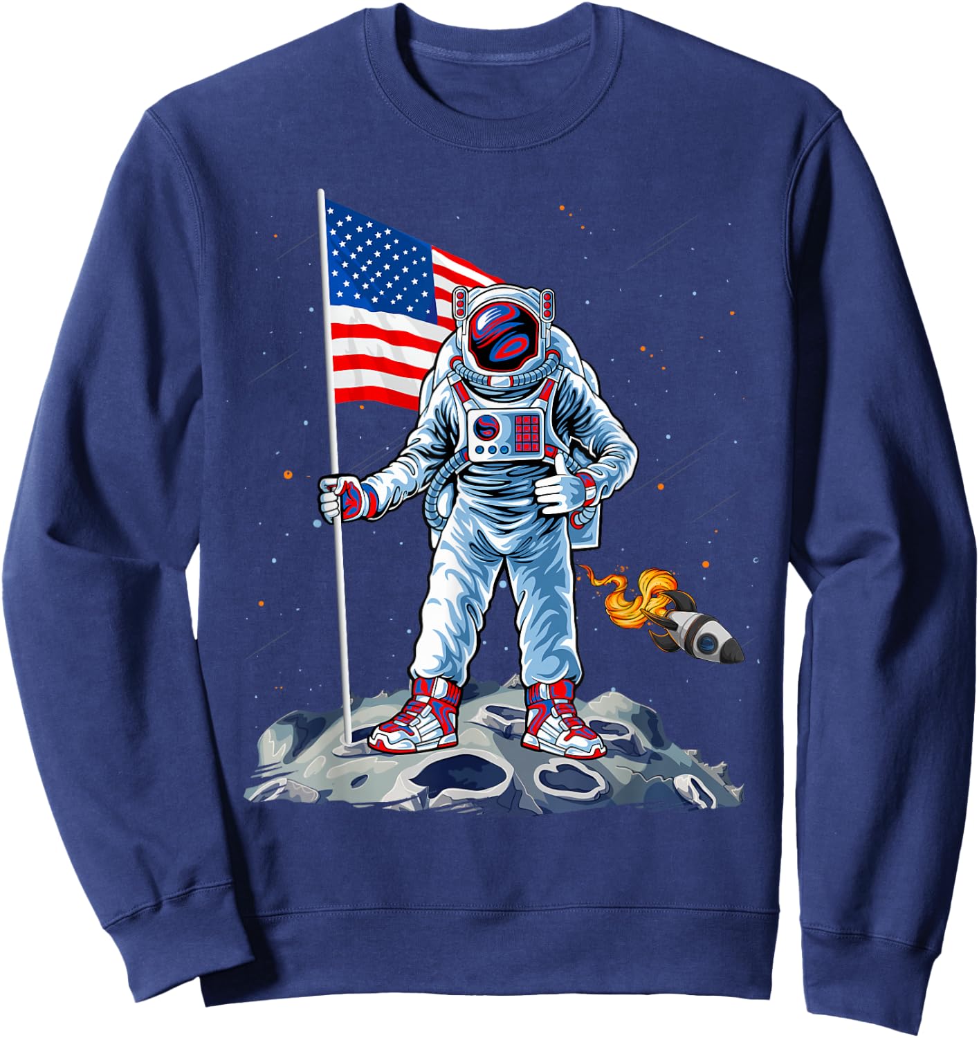 Funny Astronaut American Flag Indepedence Day July 4th Boys Sweatshirt - Sweatshirt | Navy