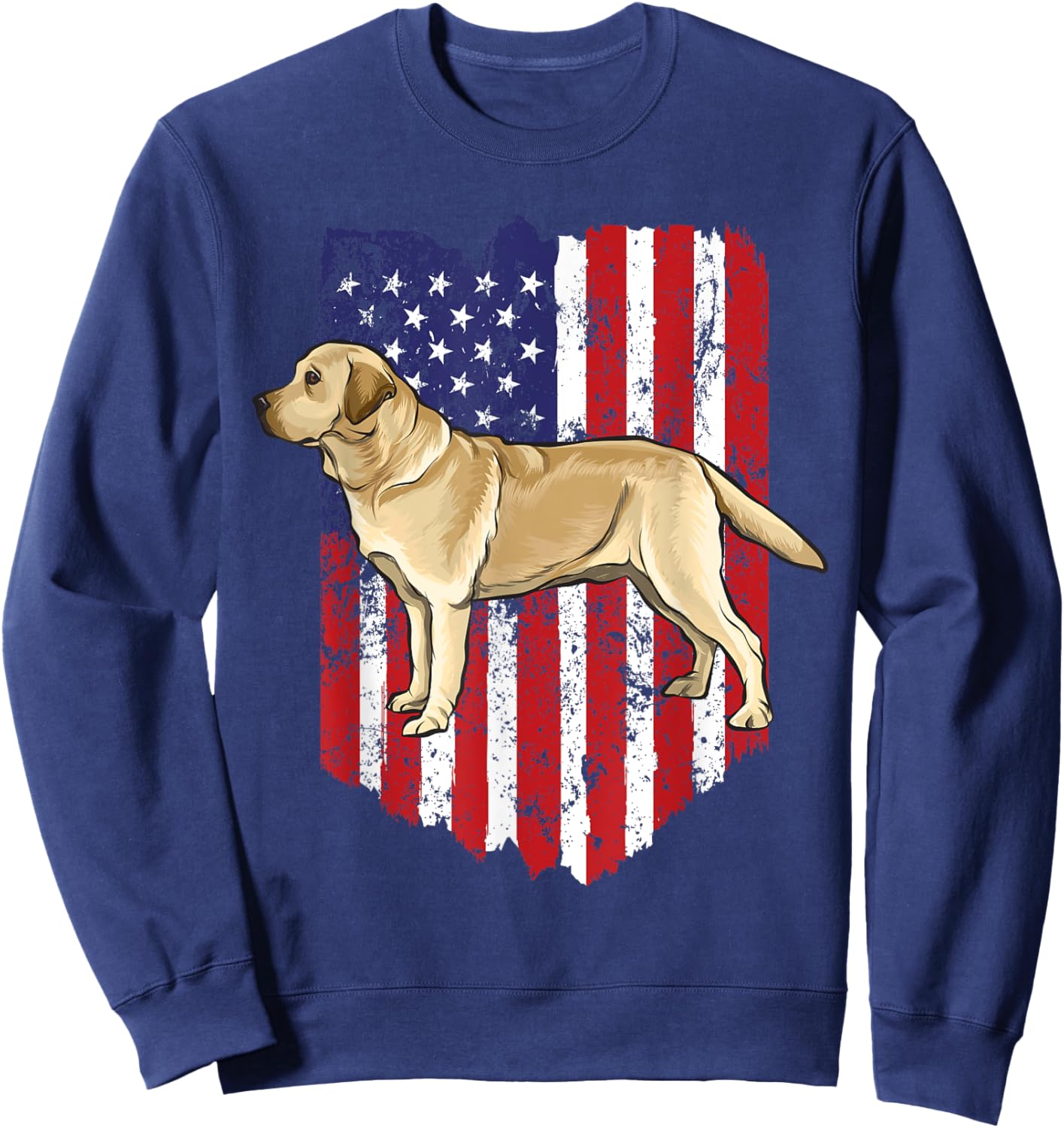 American Flag Yellow Labrador Retriever 4th Of July USA Sweatshirt - Sweatshirt | Navy
