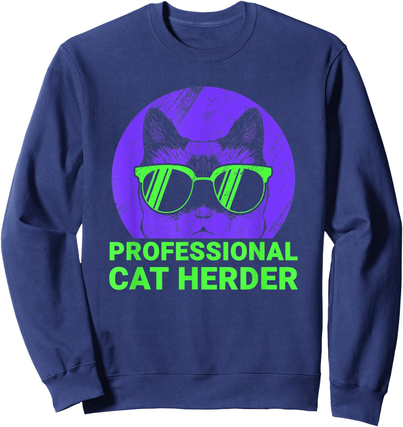 Professional Cat Herder Cute Cat With Sunglasses 80s style Women Kids Sweatshirt - Sweatshirt | Navy