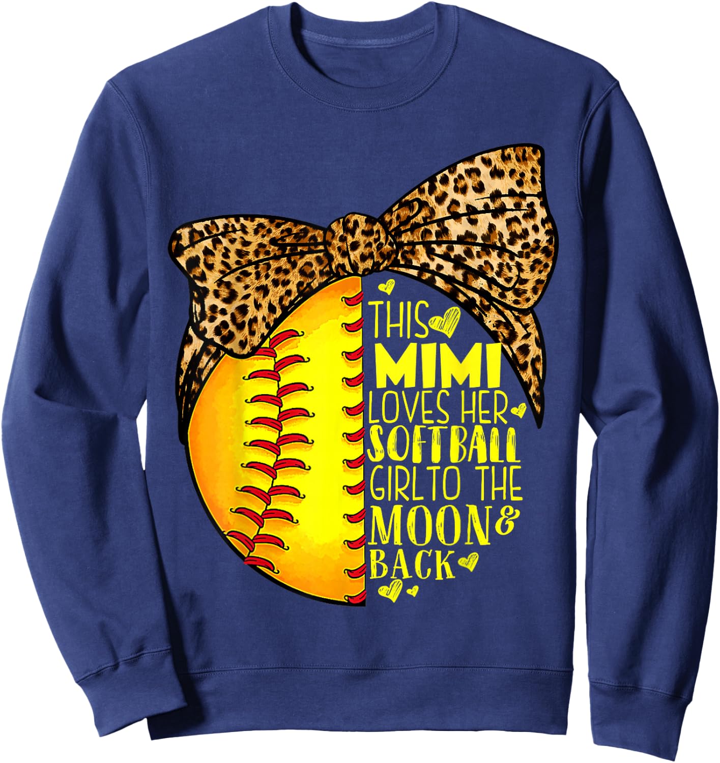 This Mimi Loves Her Softball Girl Mother'S Day Leopard Sweatshirt - Sweatshirt | Navy