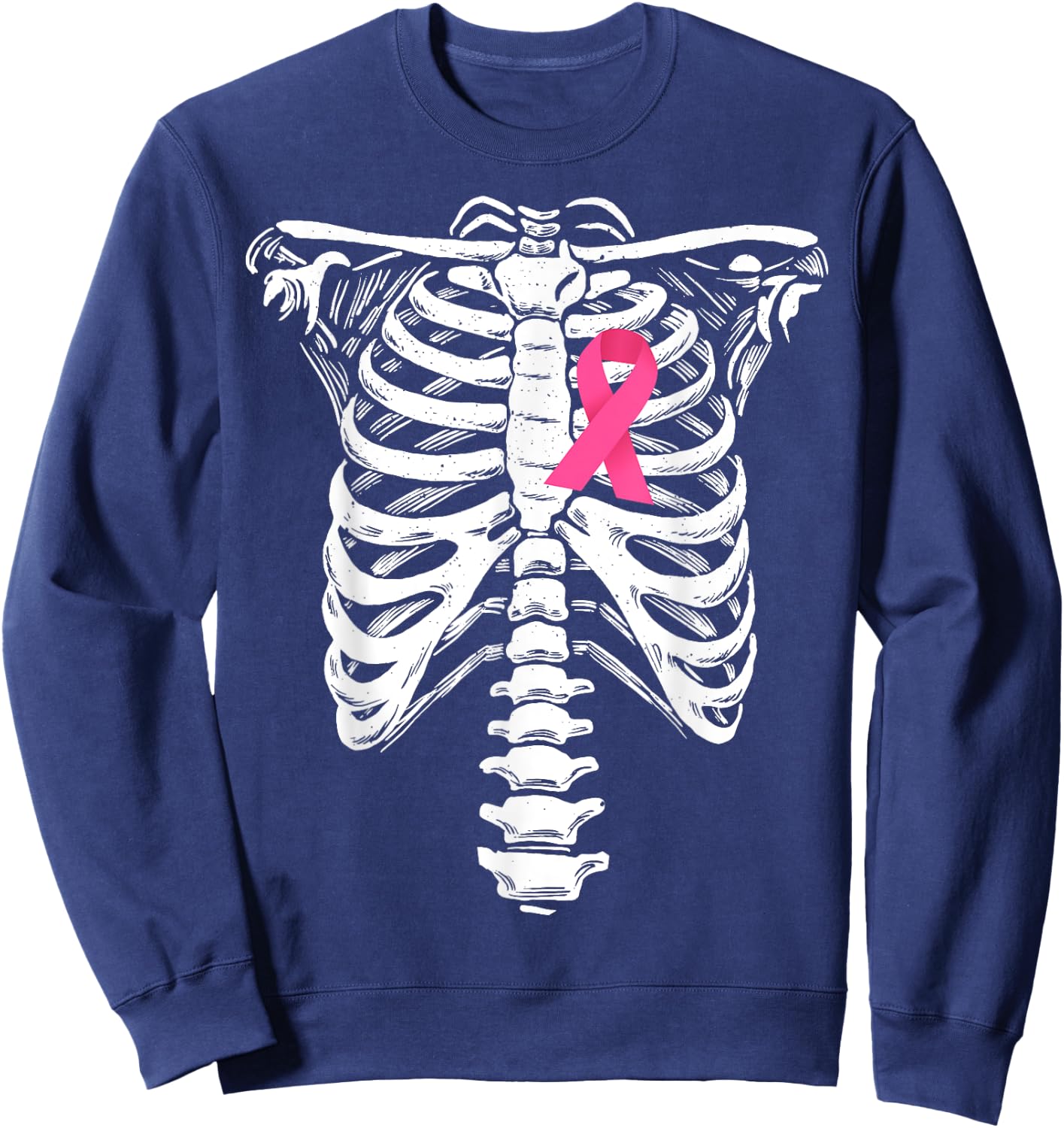 Breast Cancer Awareness Skeleton Wear Pink Ribbon Skeleton Sweatshirt - Sweatshirt | Navy
