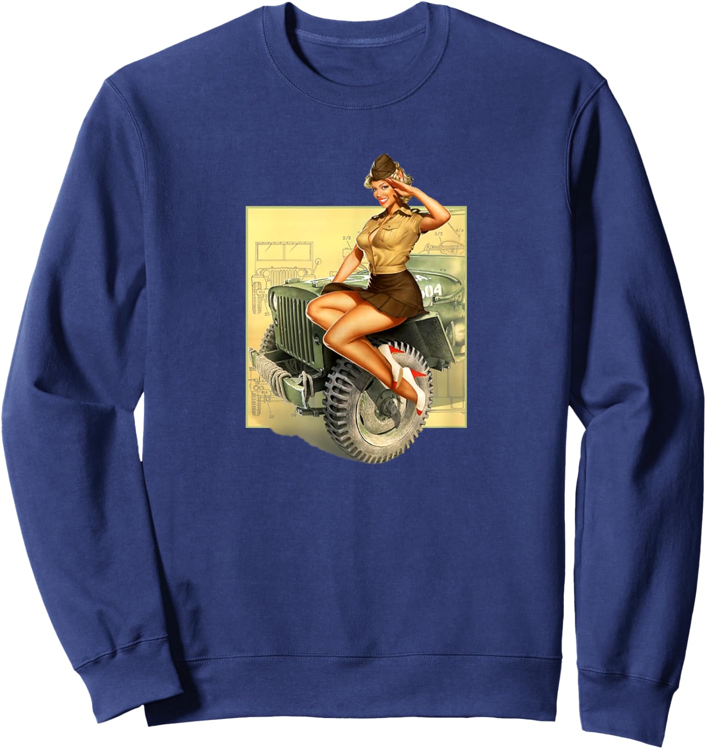 Pin-Up Girls Willys MB WW2 Vintage Poster Sweatshirt - Sweatshirt | Navy