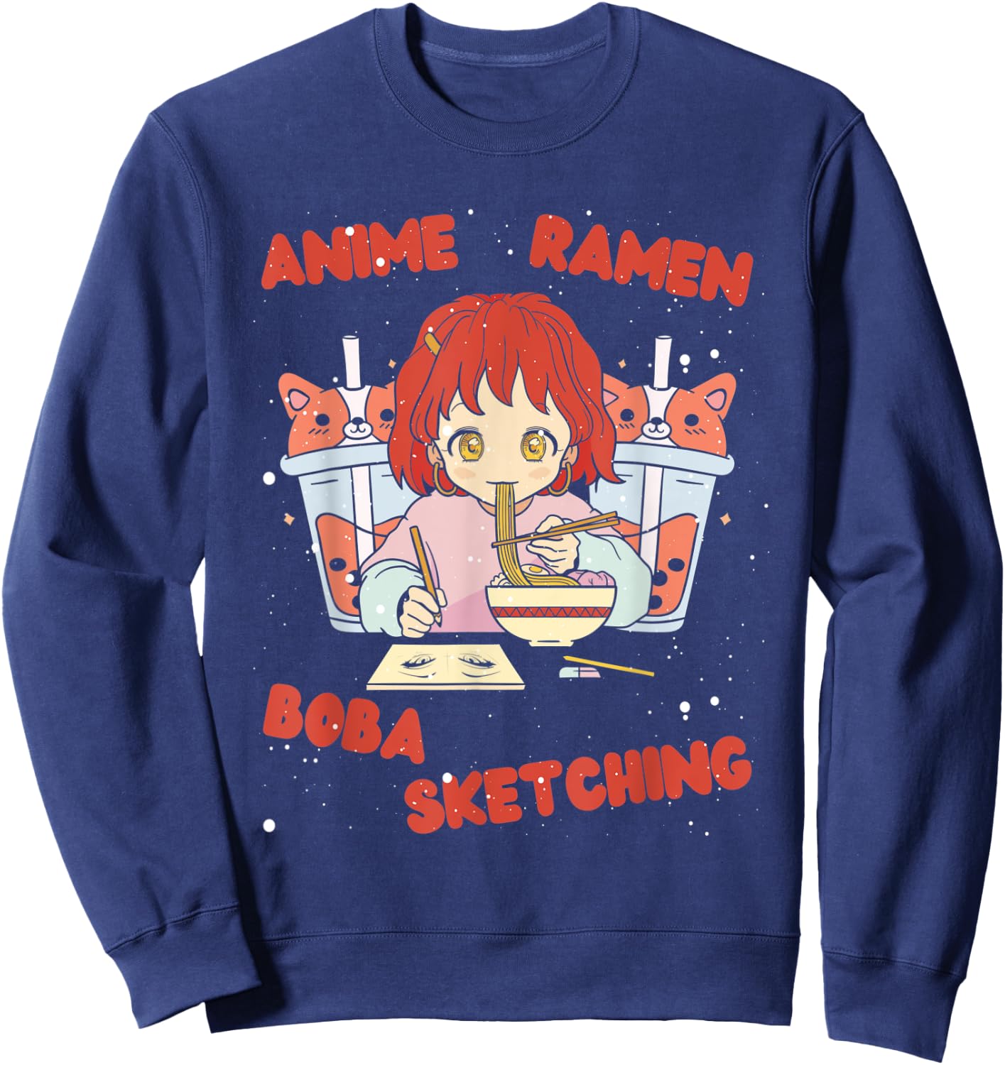 Anime Ramen Boba Sketching Funny Anime Girl Japanese Love Sweatshirt - Sweatshirt | Navy