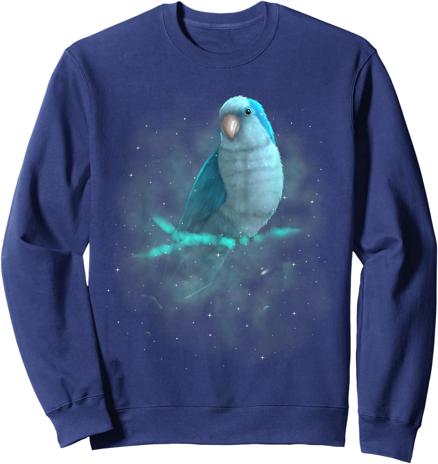 Blue Monk Parakeet Cosmic Galaxy Outer Space Quaker Parrot Sweatshirt - Sweatshirt | Navy
