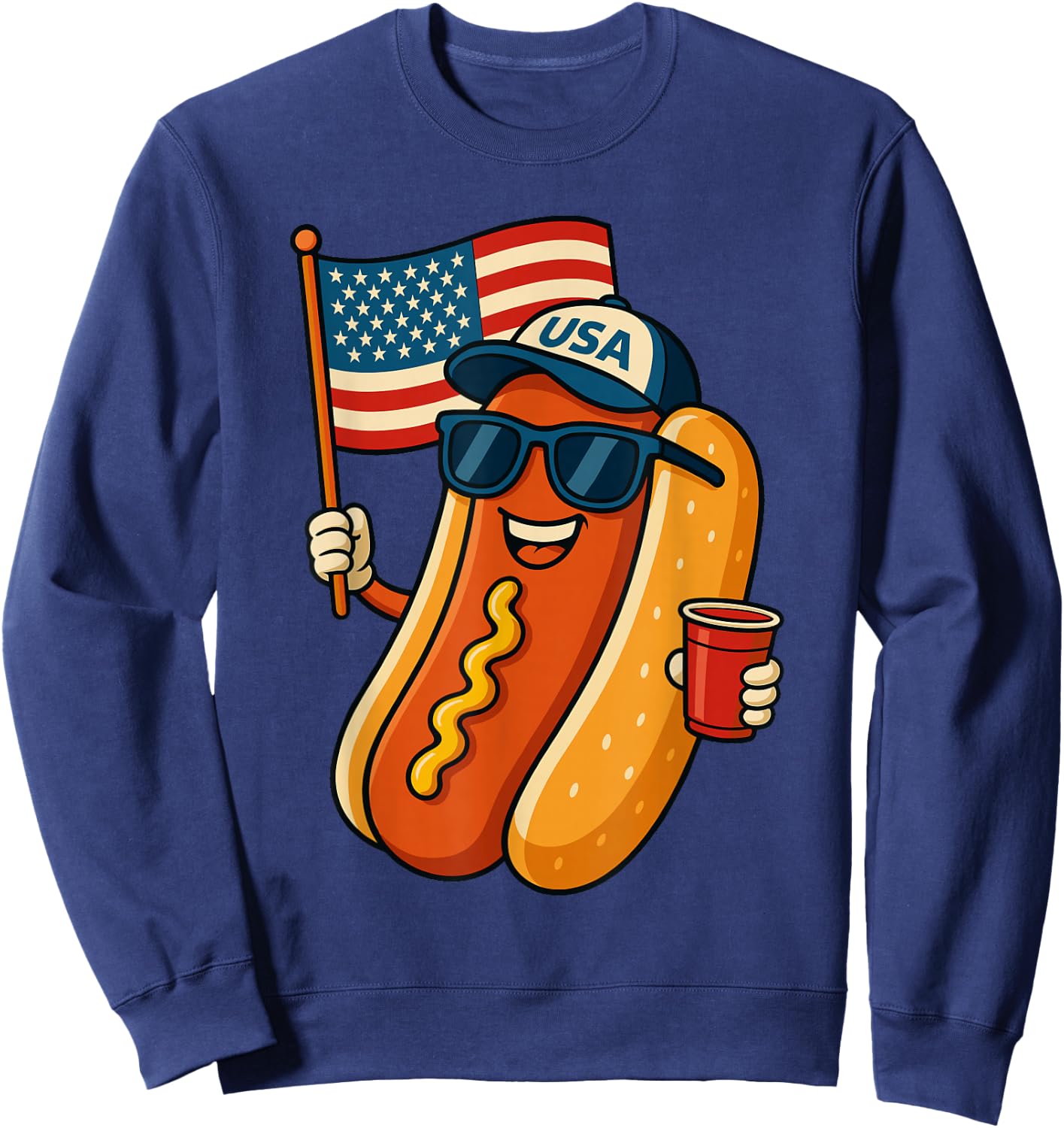 Funny Hotdog USA Flag 4th of July Patriotic Sweatshirt - Sweatshirt | Navy