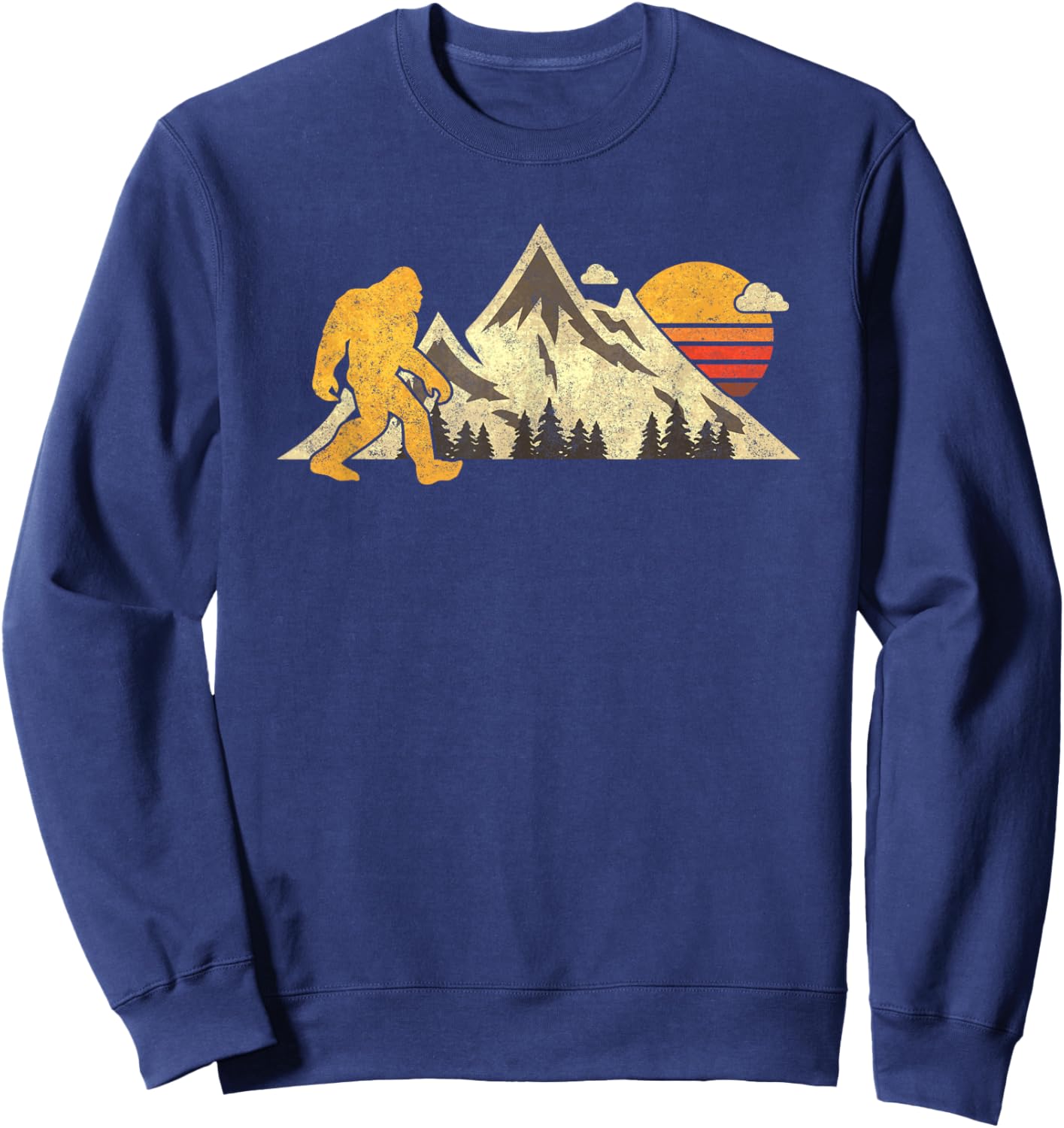 Bigfoot Vintage Mountain Sun Sasquatch Camping Hiking Sweatshirt - Sweatshirt | Navy