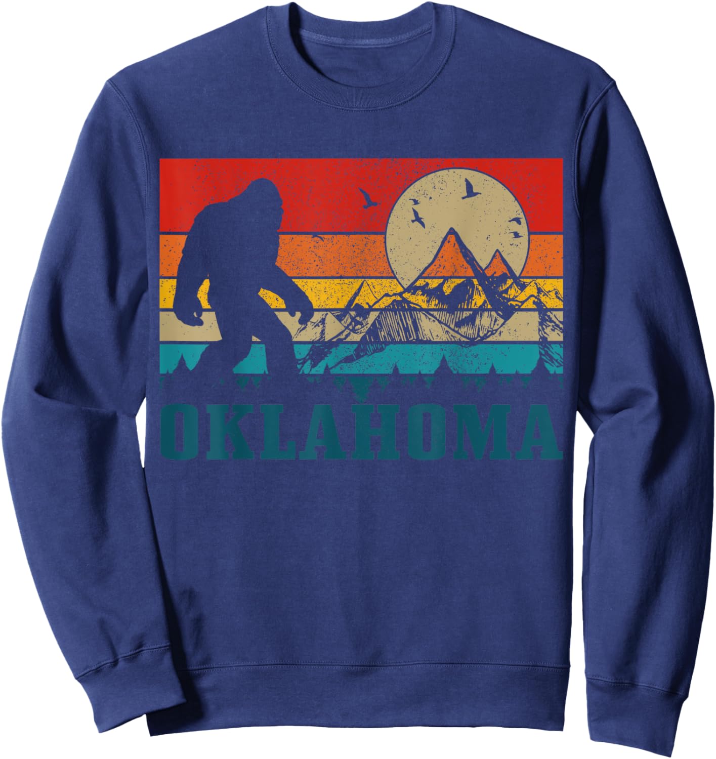 Oklahoma Bigfoot Vintage Mountains Hiking Camping Gift Sweatshirt - Sweatshirt | Navy
