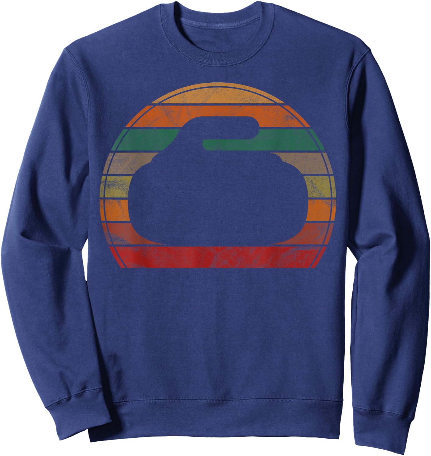 Curling Stone Silhouette Sunset Gift Retro Curler Sport Team Sweatshirt - Sweatshirt | Navy