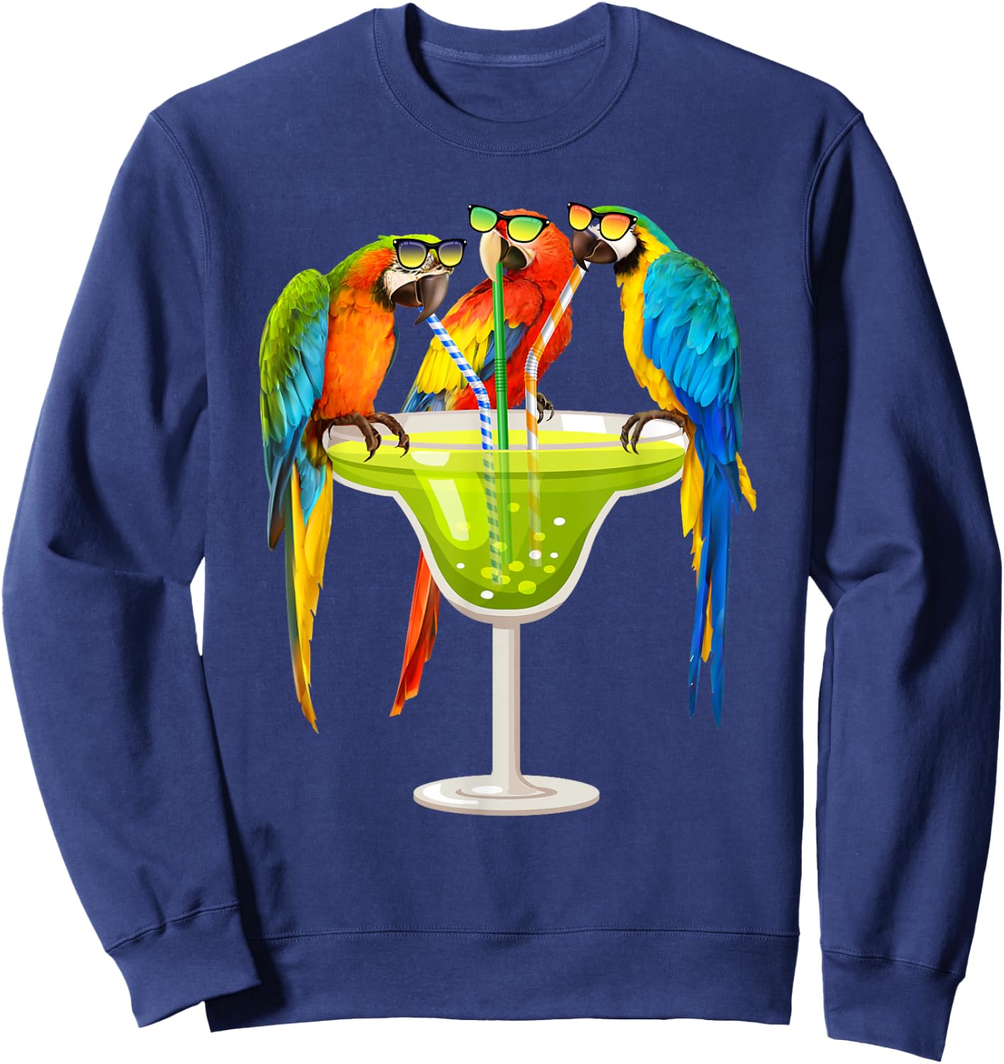 Parrots Drinking Margarita On Summer Vacation Birds Gift Sweatshirt - Sweatshirt | Navy