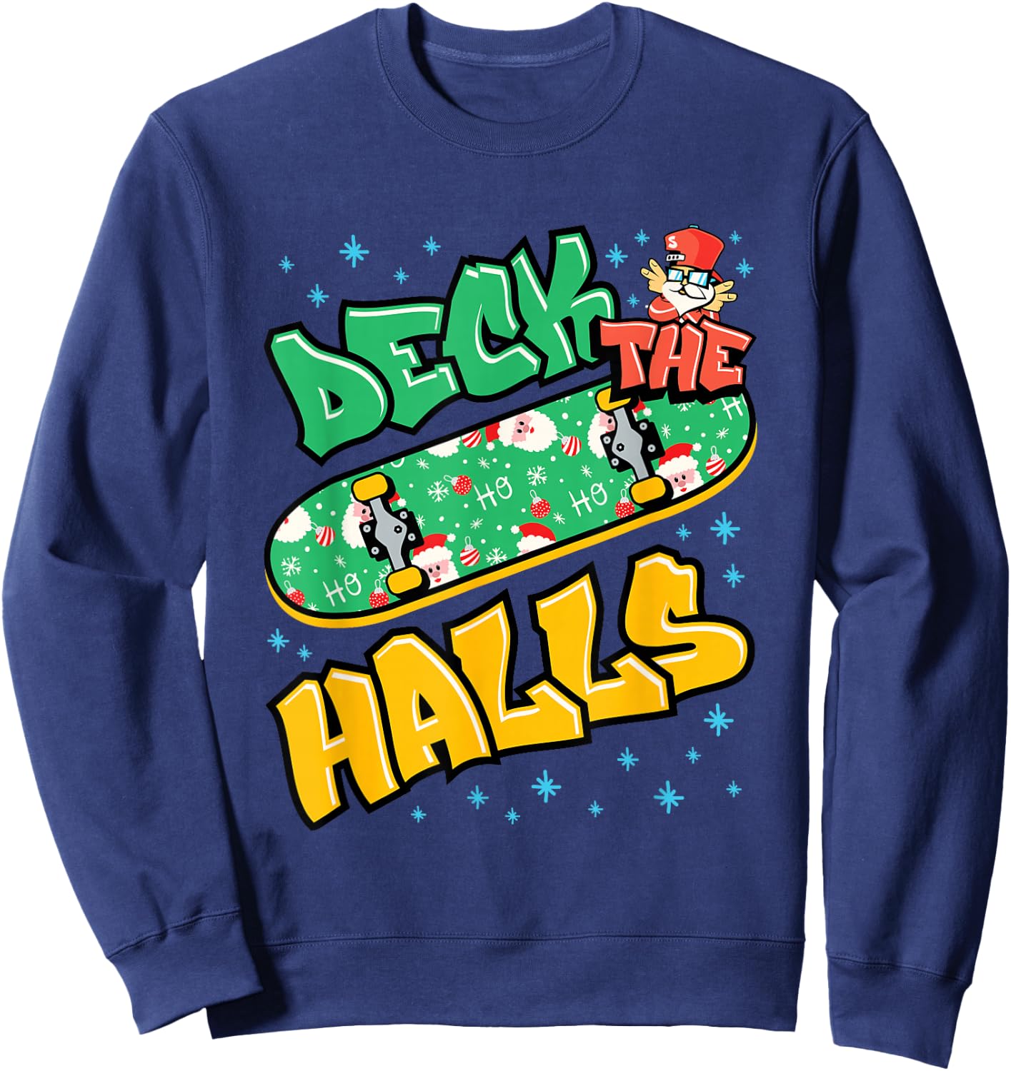 Skateboarding Christmas Skateboard Xmas Deck Skater Graphic Sweatshirt - Sweatshirt | Navy