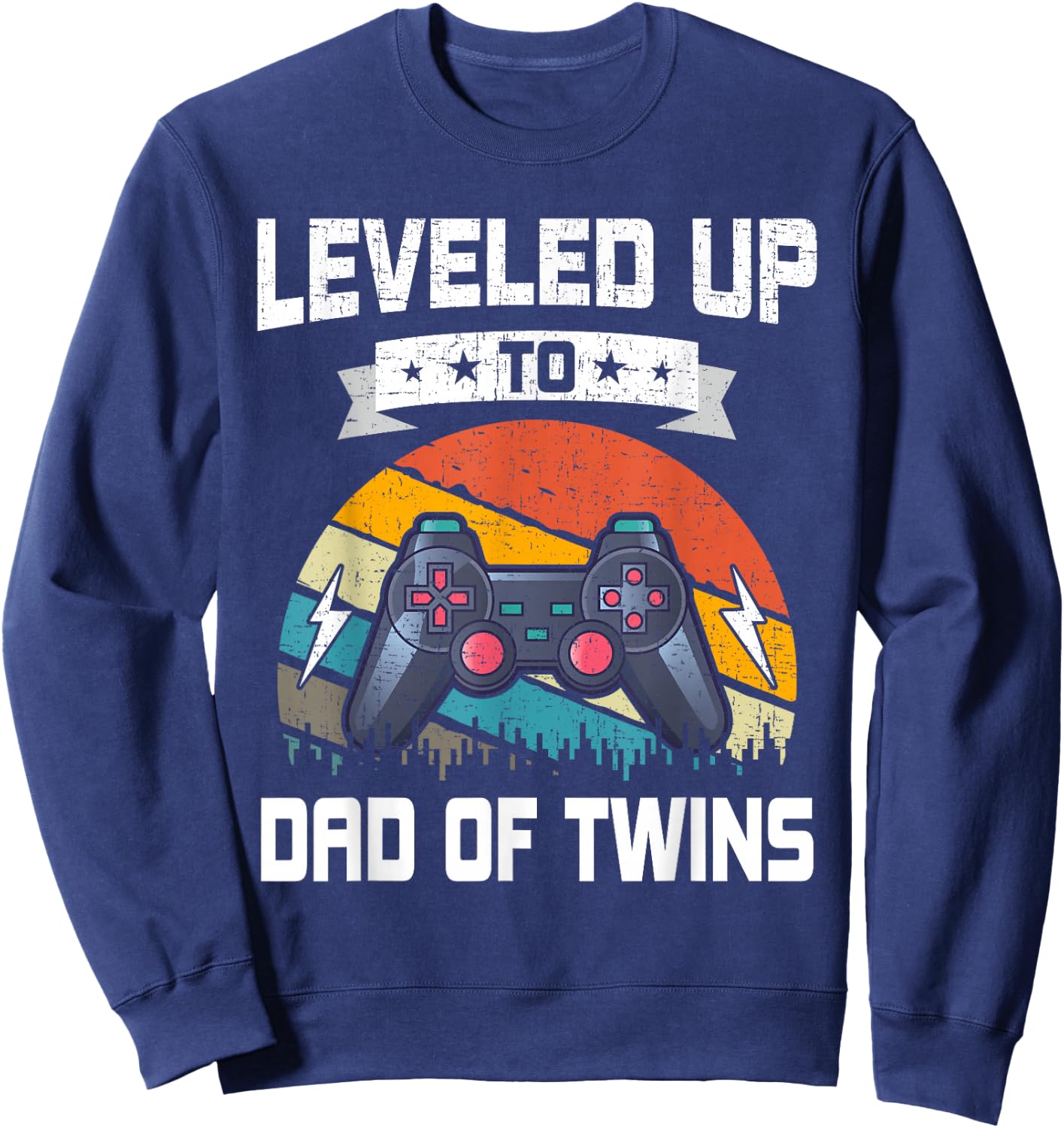 Leveled up to Dad of Twins Video Gamer Gaming Sweatshirt - Sweatshirt | Navy