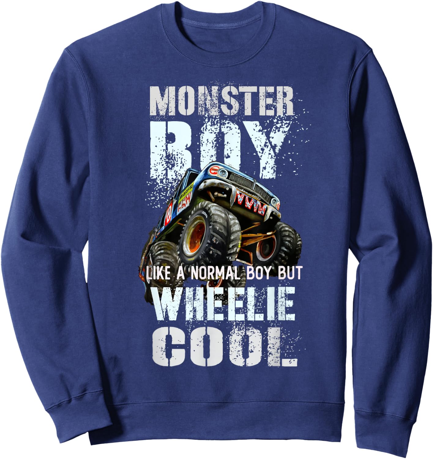 Vintage MONSTER BOY Family Birthday Bruh My Wheelie Cool Guy Sweatshirt - Sweatshirt | Navy