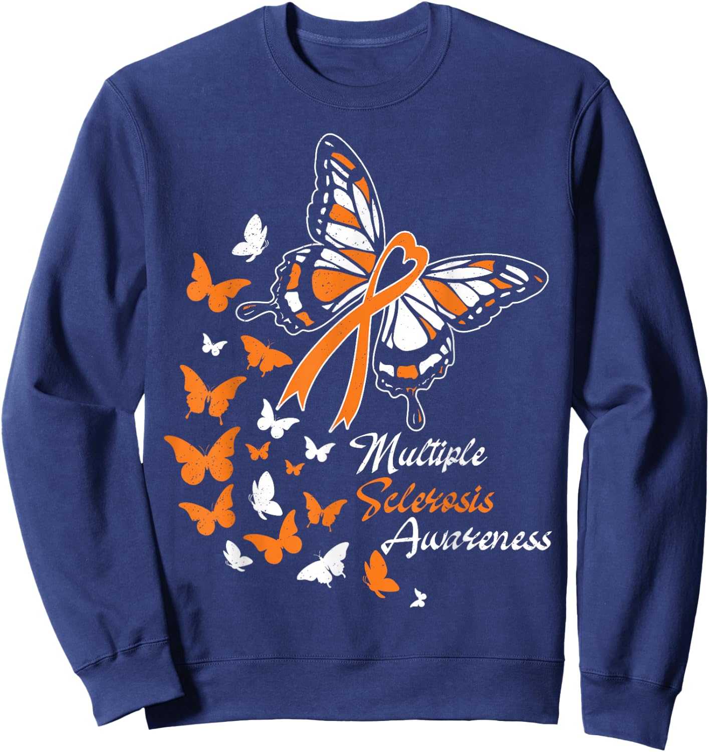 Multiple Sclerosis Awareness Butterflies Gift Sweatshirt - Sweatshirt | Navy