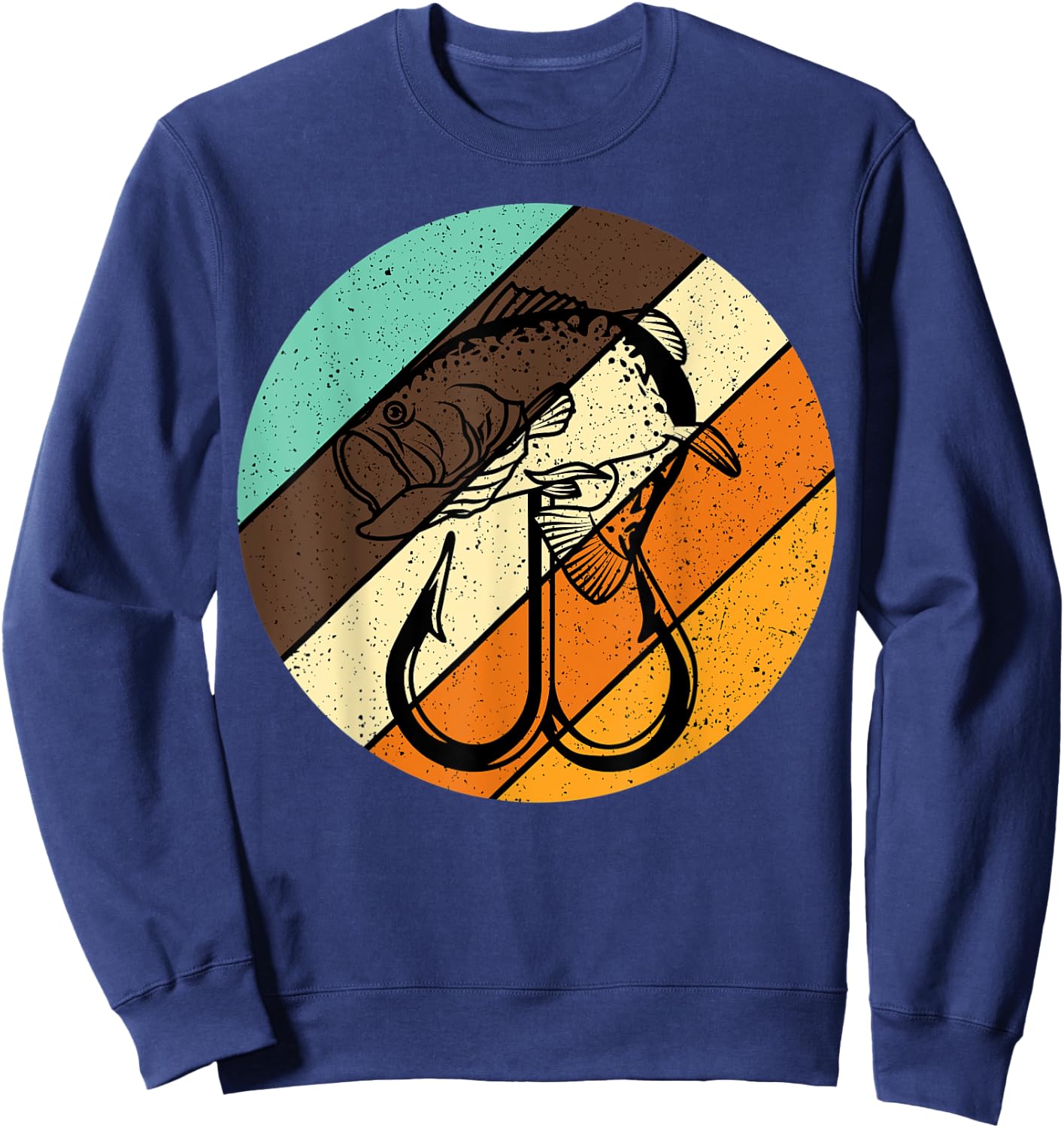 Bass Fishing Retro Vintage Fish Forest Fishhook Fisherman Sweatshirt - Sweatshirt | Navy