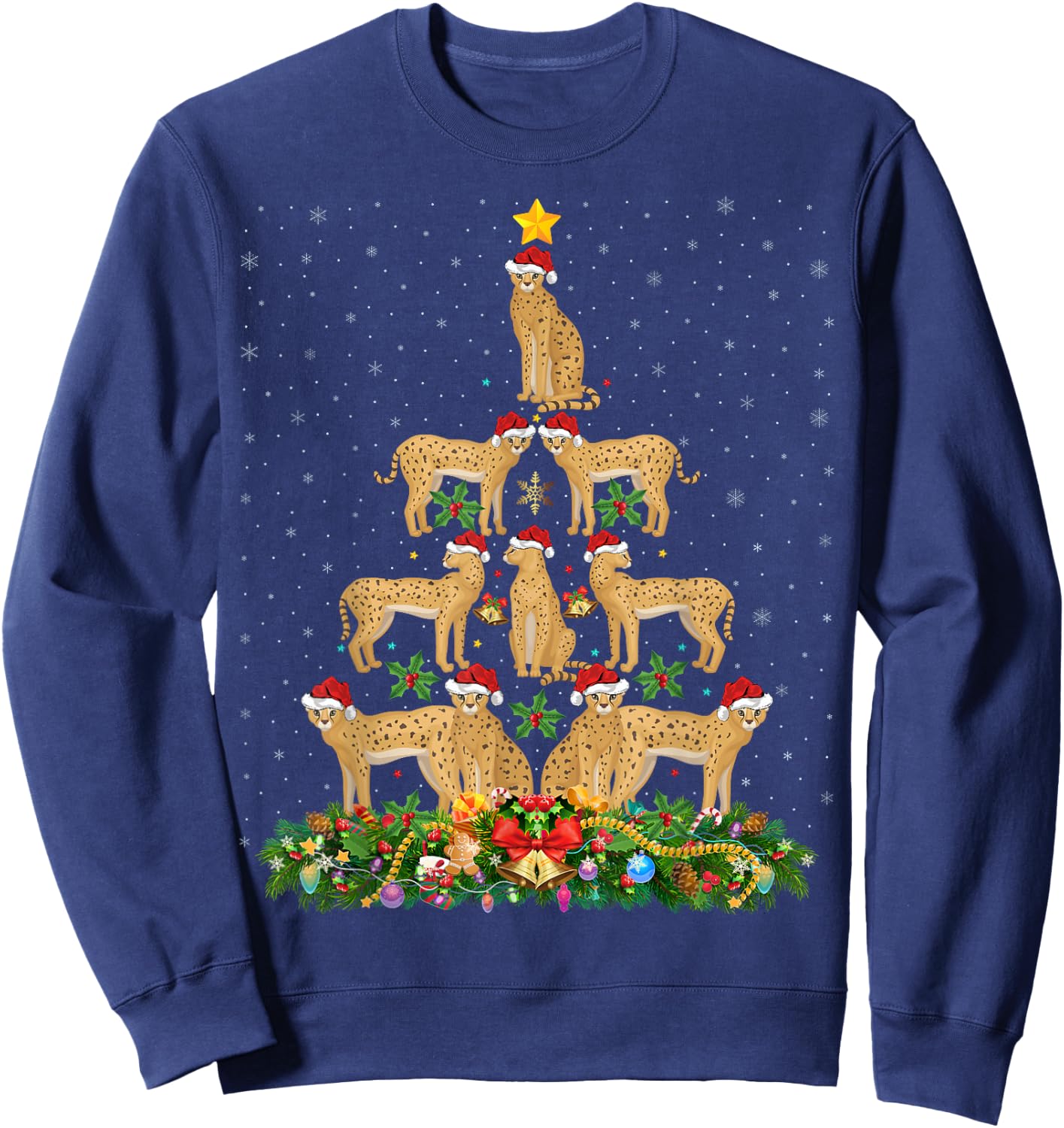Serval Cat Xmas Tree Gift Santa Hat Serval Christmas Men Women Kids Sweatshirt - Sweatshirt | Navy