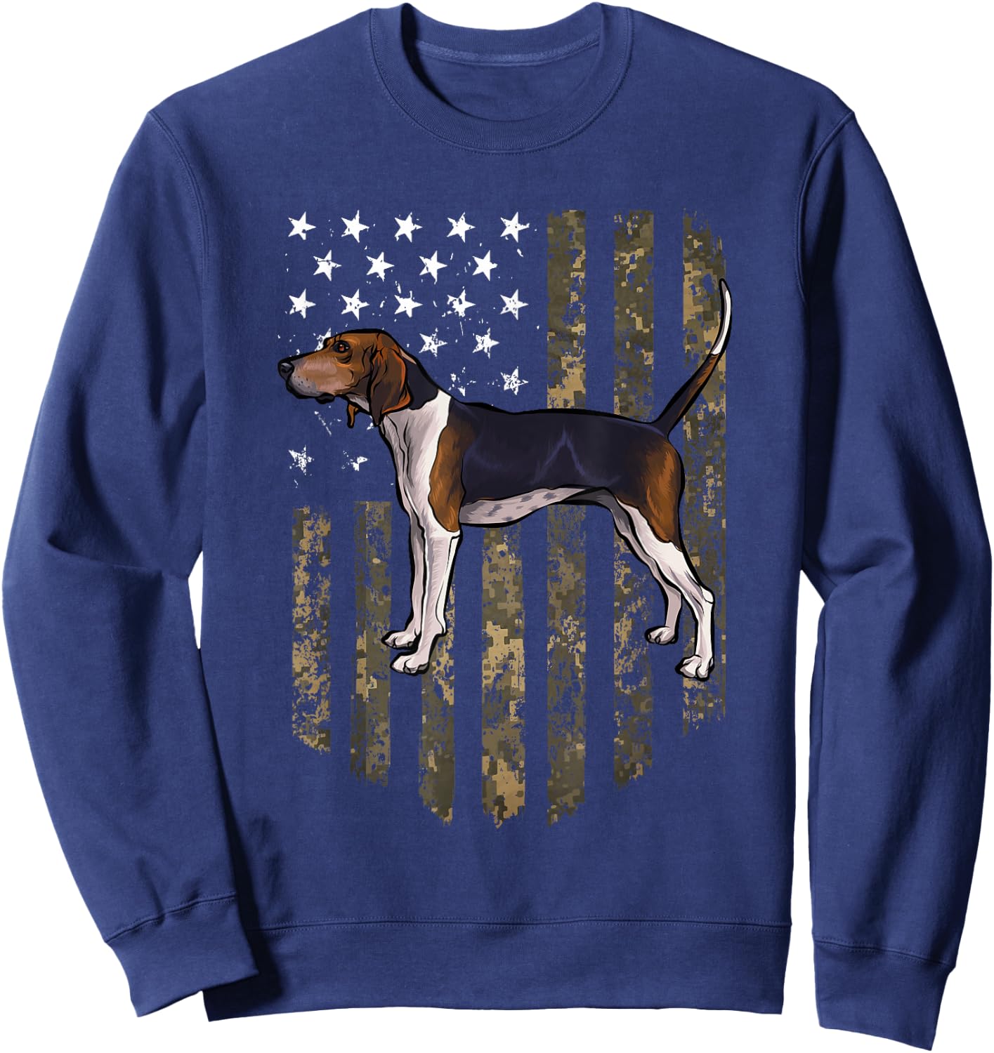 Camo American Flag Treeing Walker Coonhound 4th of July USA Sweatshirt - Sweatshirt | Navy