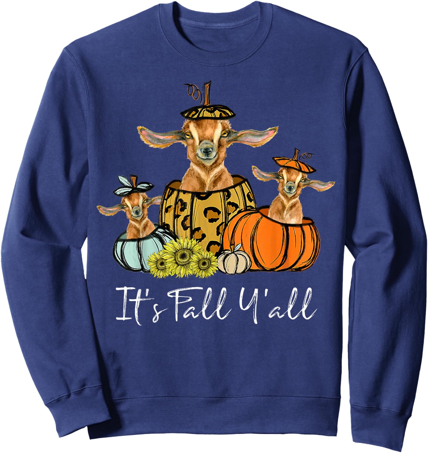 It's Fall Y'all Goat Animal Leopard Pumpkin Falling Autumn Sweatshirt - Sweatshirt | Navy