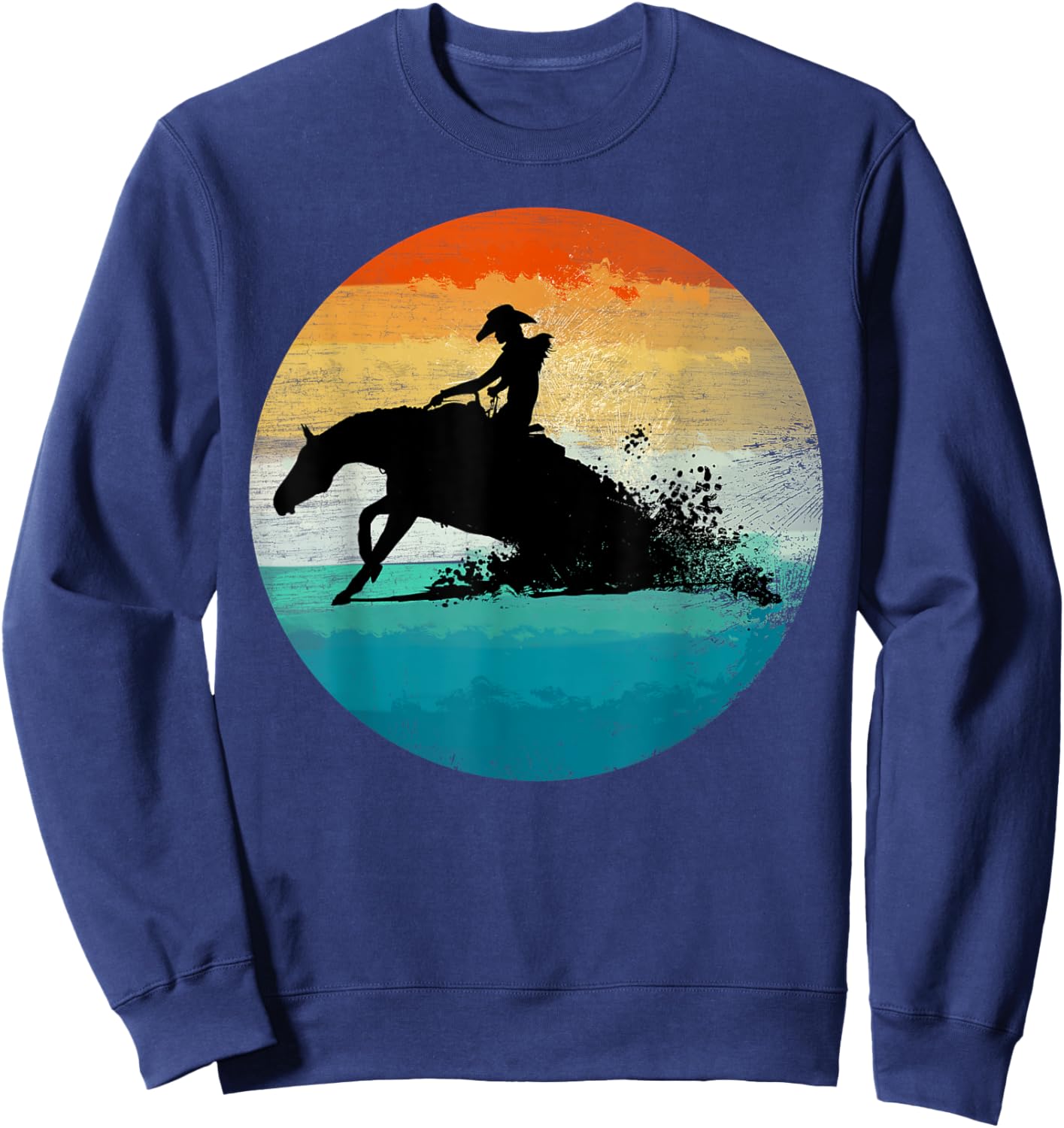 Vintage Western Rider Reining Horse Quarter Sliding Stop Sweatshirt - Sweatshirt | Navy