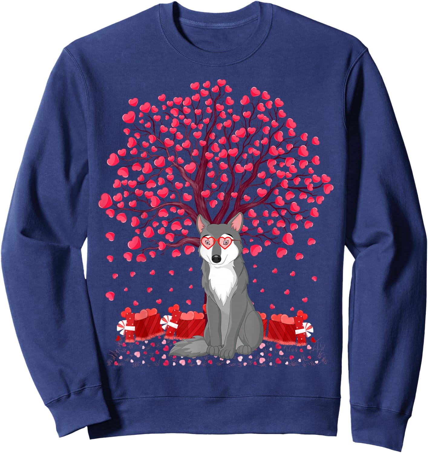 Funny Wolf Animal Lover Wolf Valentine's Day Sweatshirt - Sweatshirt | Navy