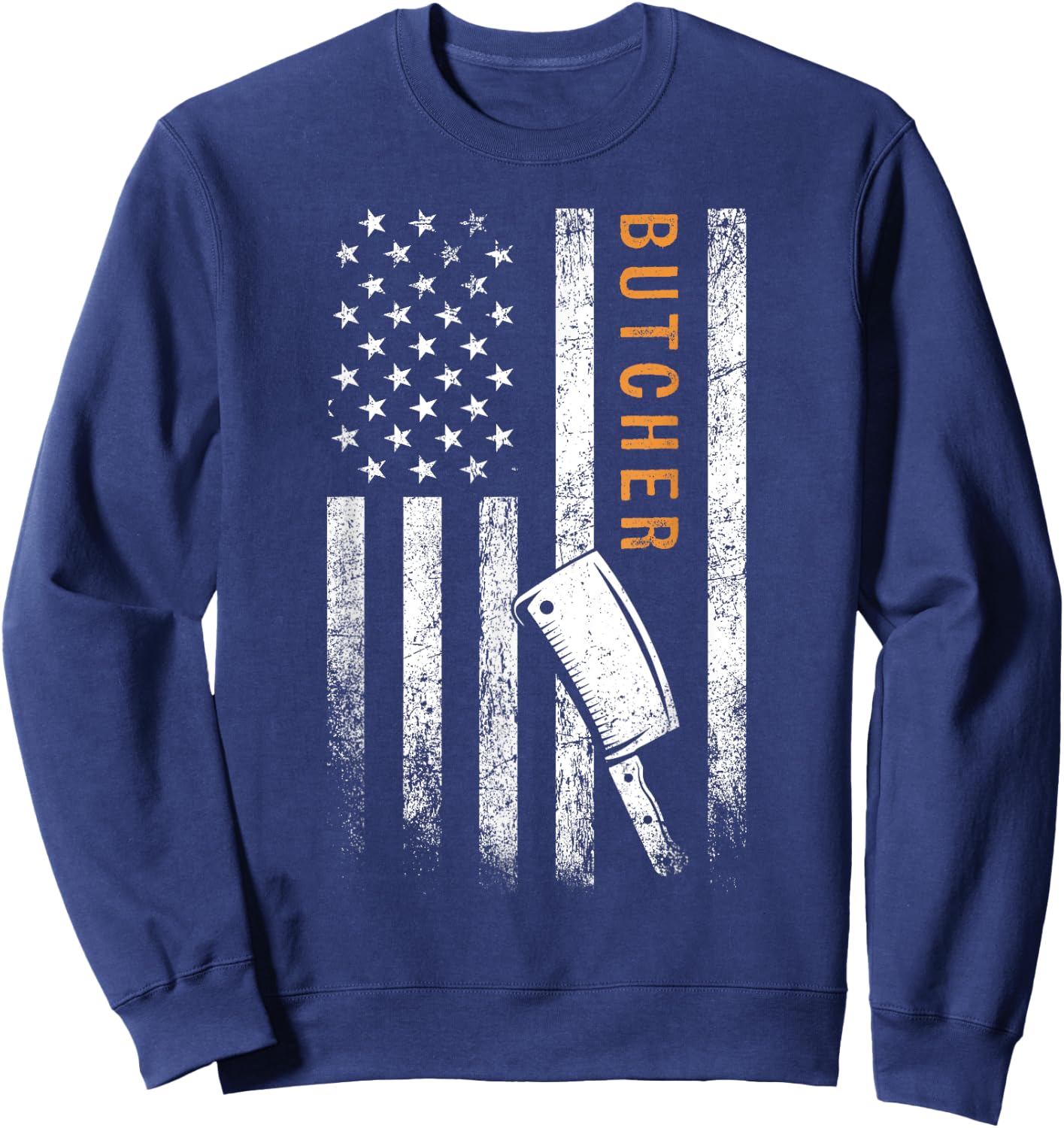 Father's Day Butcher Gifts American Flag Patriotic Modern - Black, Small, Short Sleeve, Classic Fit, -Adults Sweatshirt - Sweatshirt | Navy