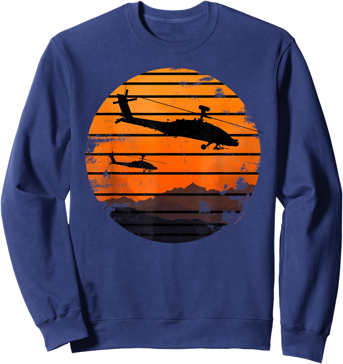 Desert Sunrise AH-64 Apache Attack Helicopter Vintage Sweatshirt - Sweatshirt | Navy