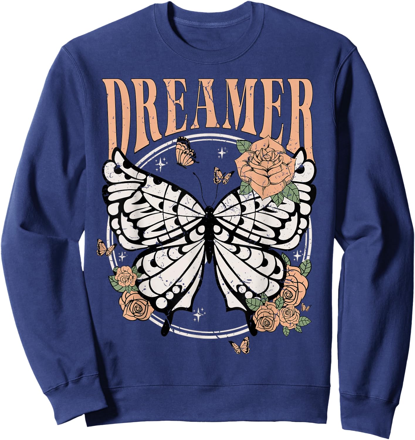 Vintage Retro Dreamer Butterfly 80's 90's Style Lover Gift Sweatshirt - Sweatshirt | Navy