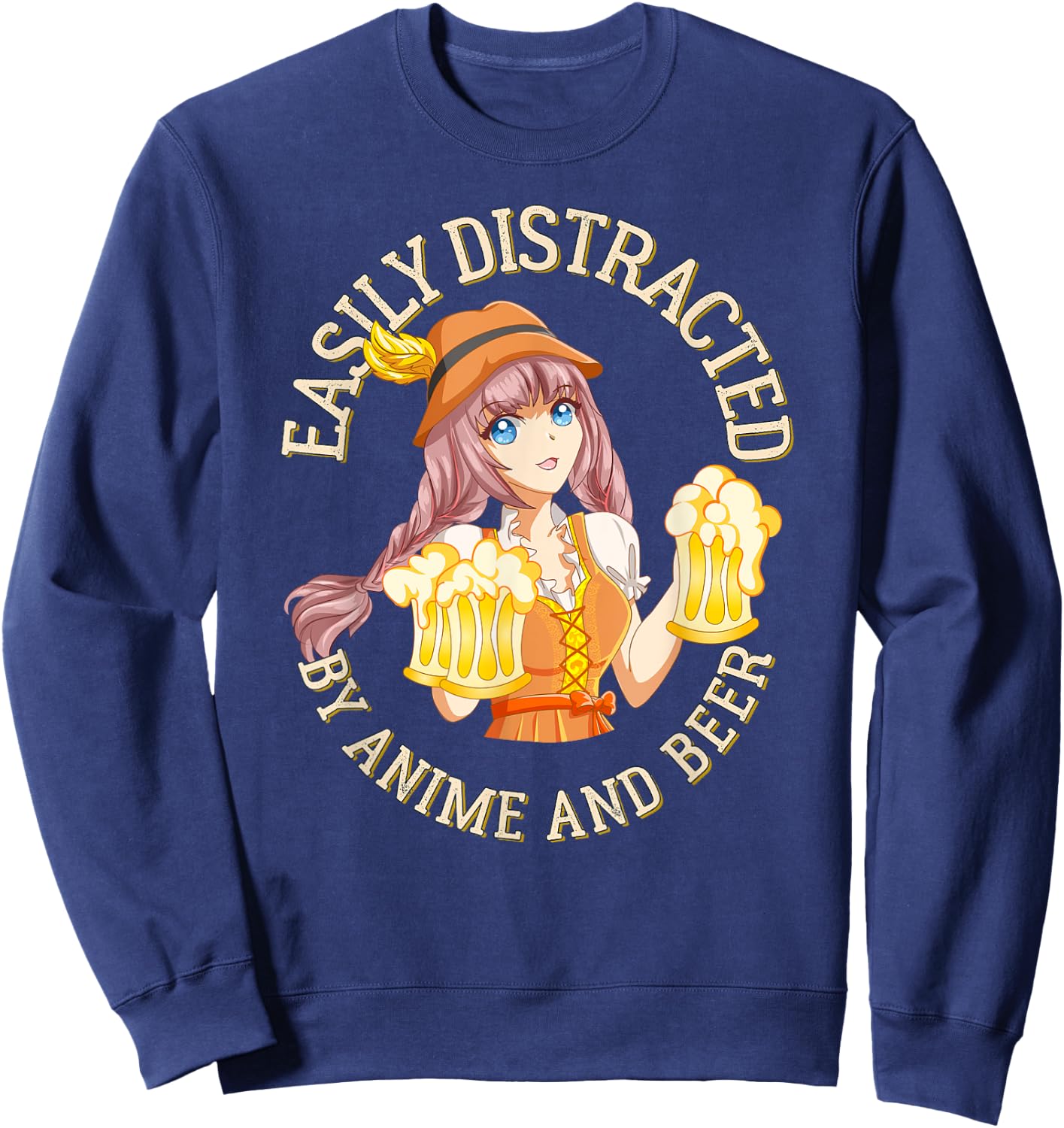 Easily Distracted By Anime and Beer - Manga & Brew Lover Sweatshirt - Sweatshirt | Navy
